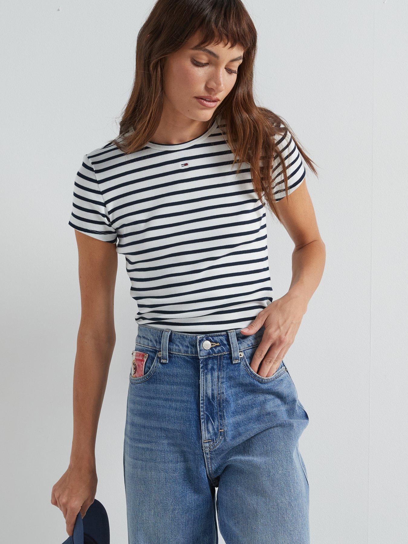 undefined Ribbed Striped T-Shirt - Navy
