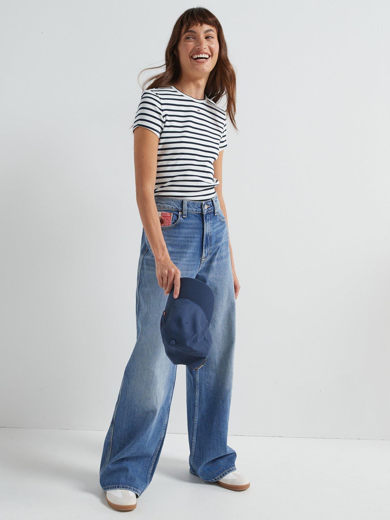 Image 3 of 6 of Tommy Jeans Ribbed Striped T-Shirt - Navy