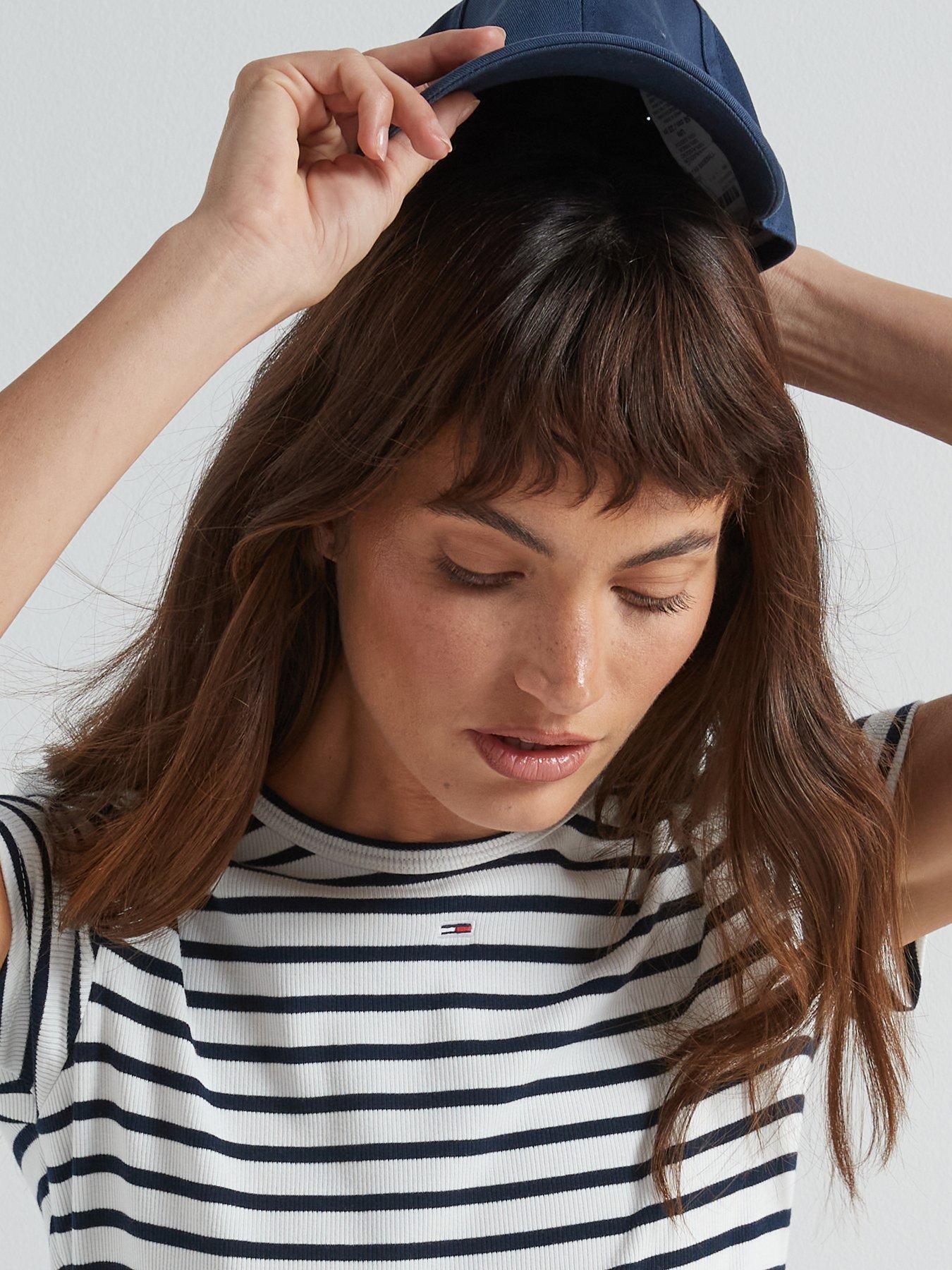 Image 4 of 6 of Tommy Jeans Ribbed Striped T-Shirt - Navy