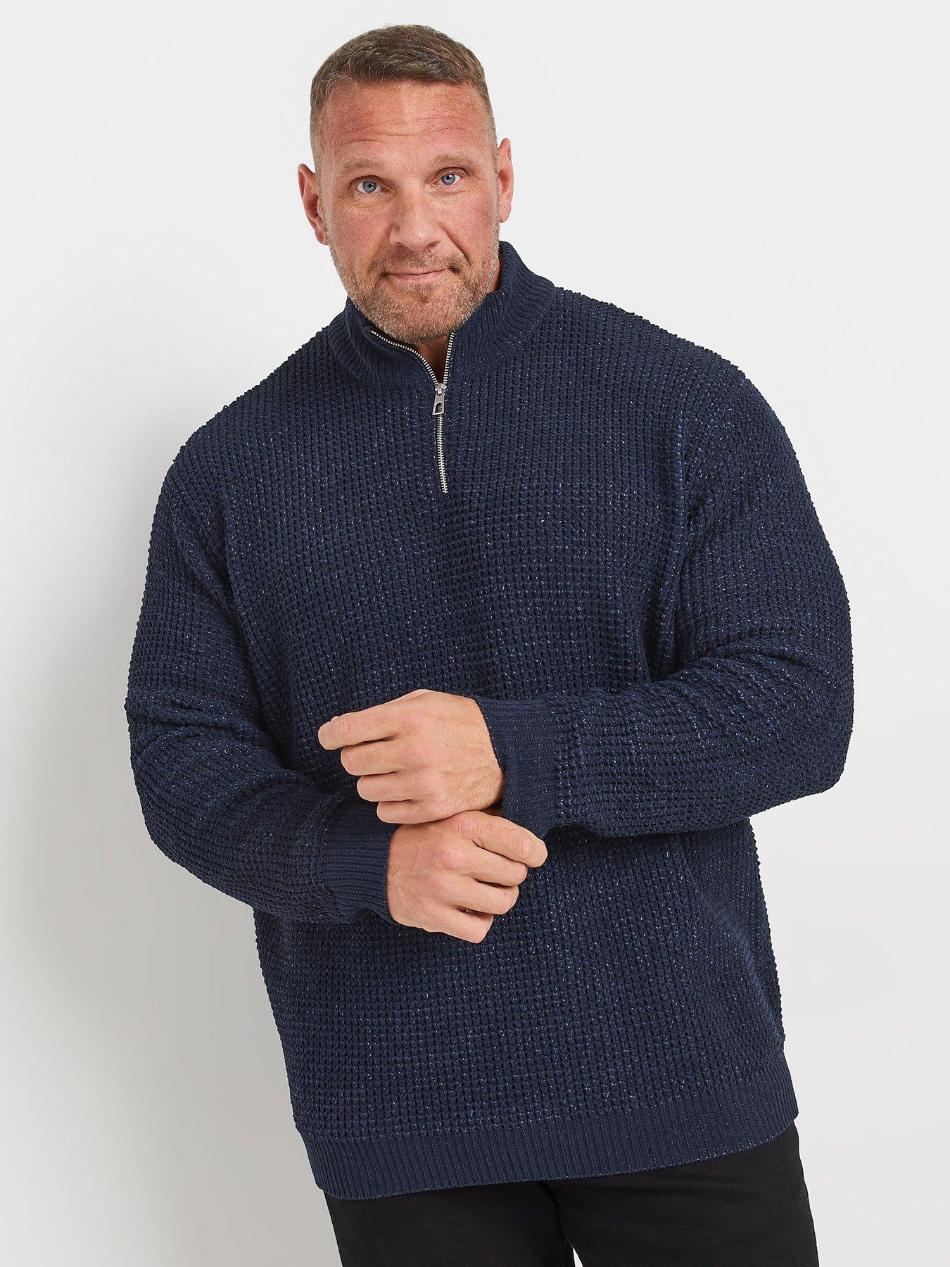 undefined Big  &  Tall Quarter Zip Knitted Jumper - Blue