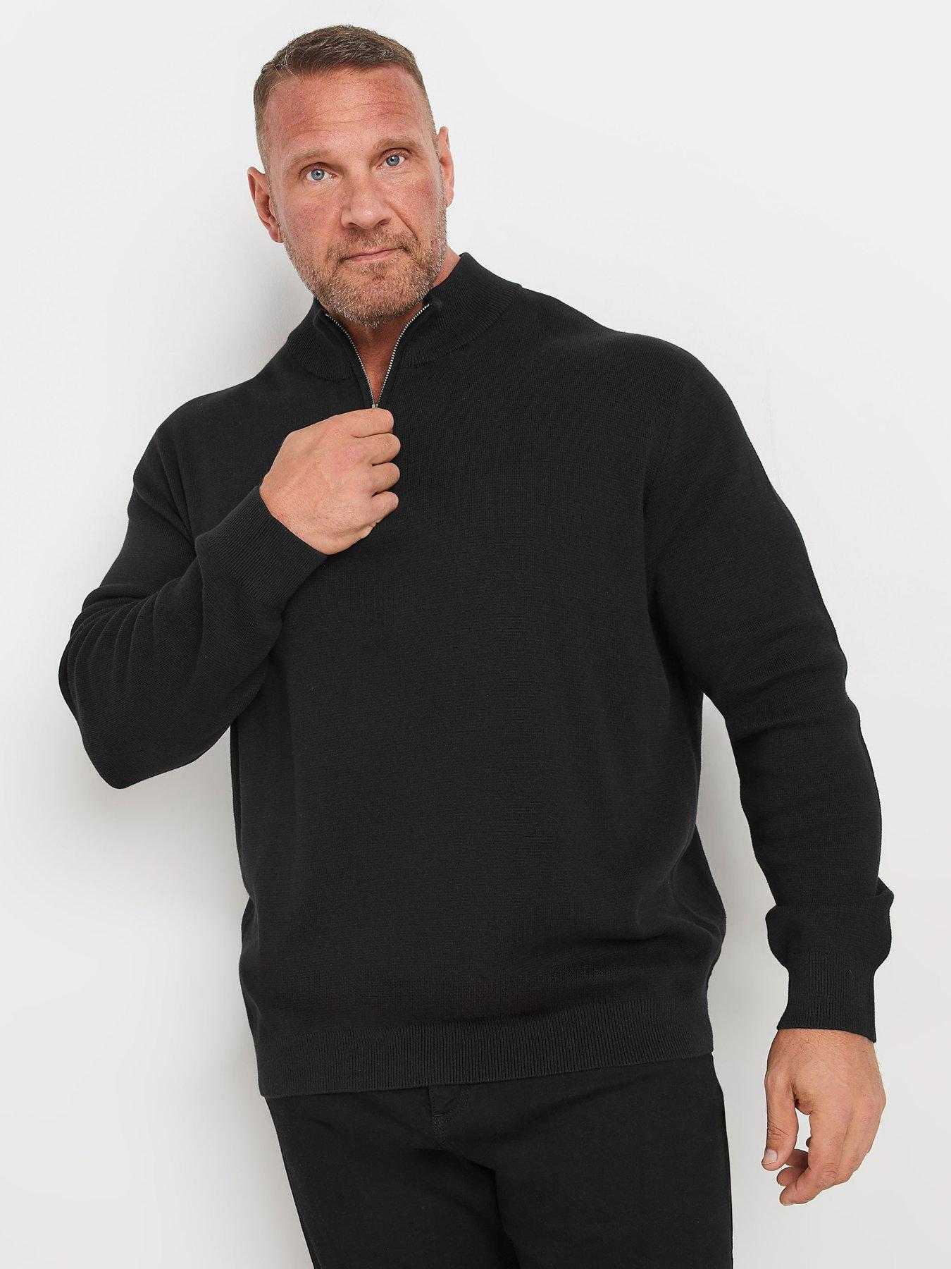 BadRhino Big & Tall Quarter Zip Knitted Jumper, Black, Size 1Xl, Men