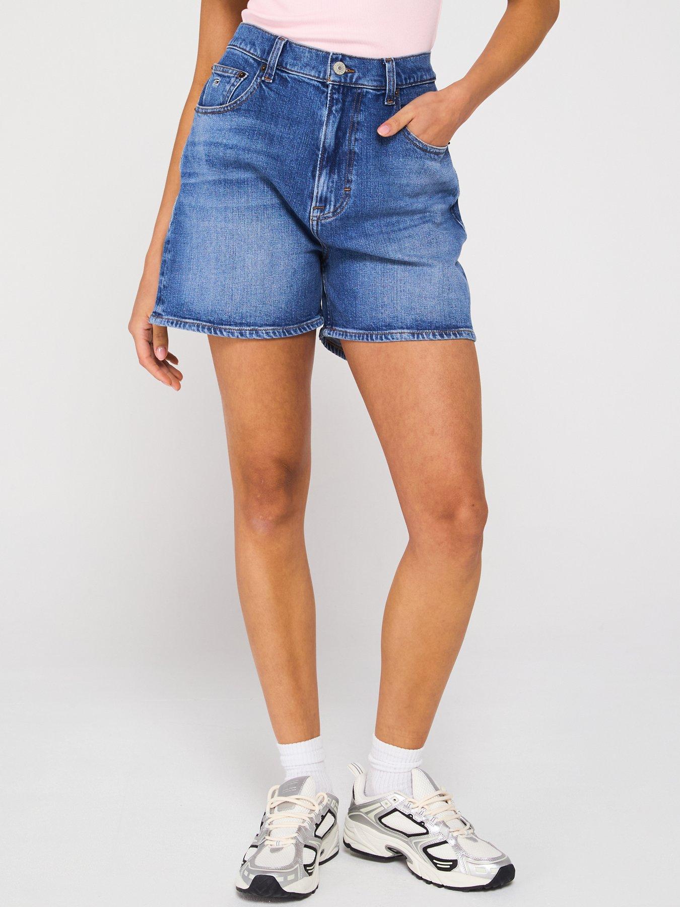 undefined Mid Rise Mom Shorts - Blue