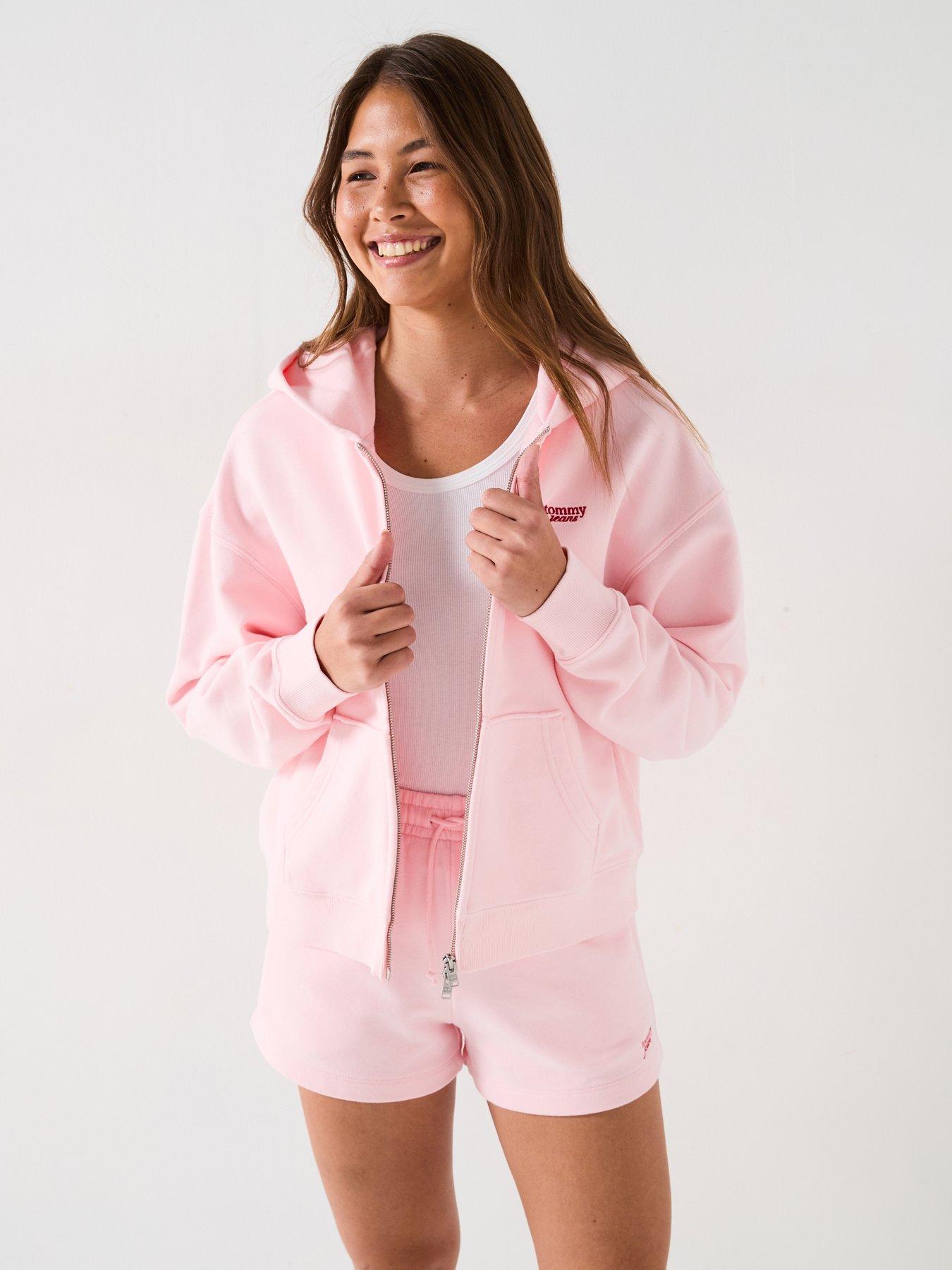 undefined Script Logo Zip Through Hoodie - Pink