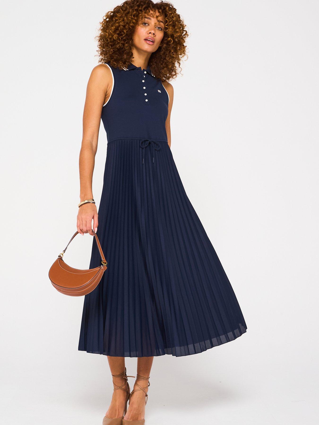 Image 3 of 6 of Tommy Hilfiger Pleated Polo Midi Dress - Navy