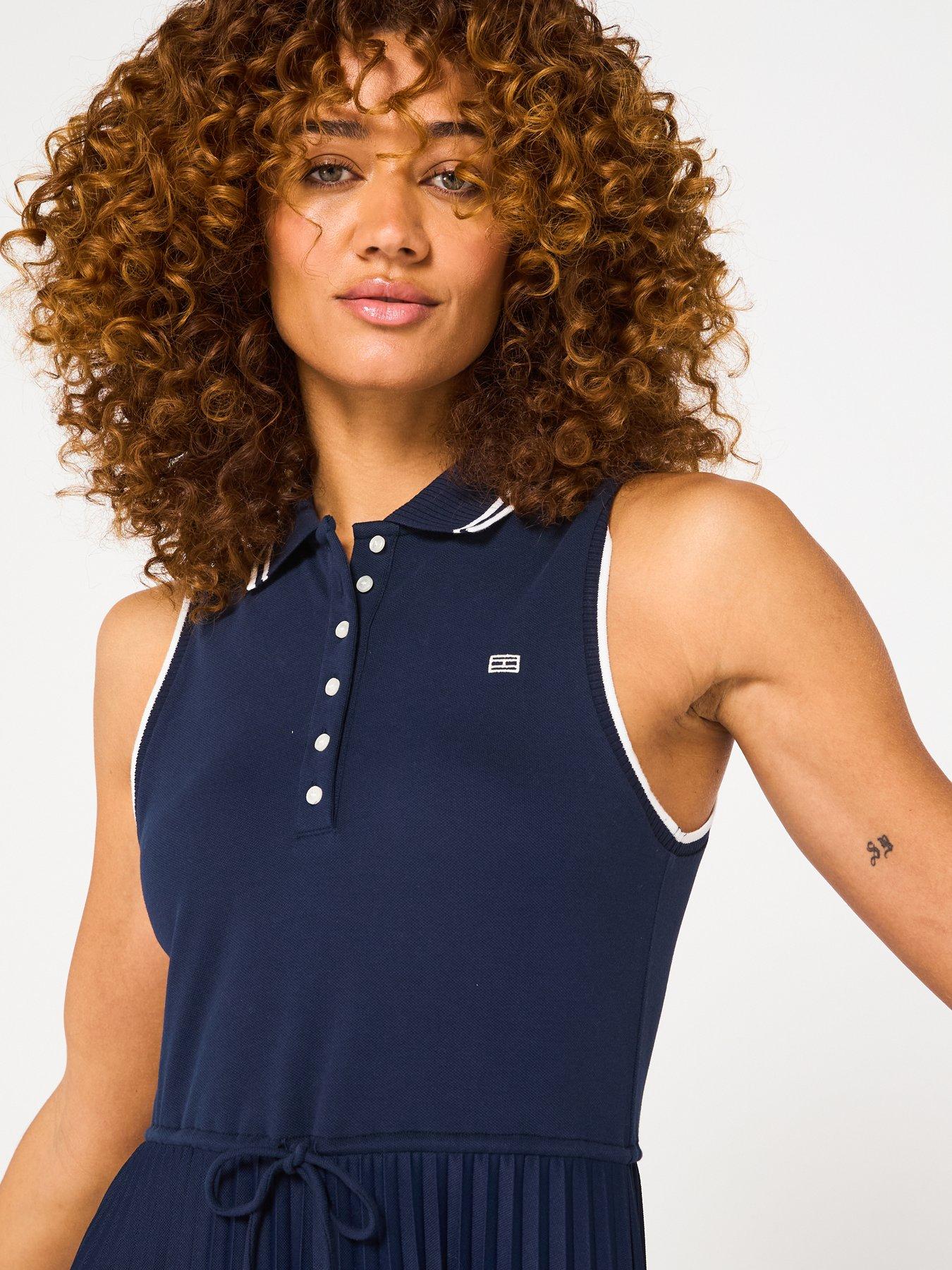 Image 4 of 6 of Tommy Hilfiger Pleated Polo Midi Dress - Navy