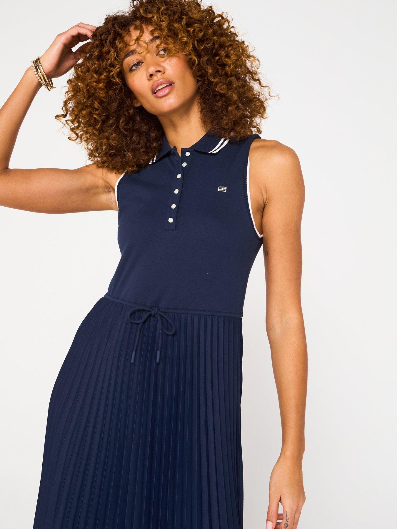 Image 5 of 6 of Tommy Hilfiger Pleated Polo Midi Dress - Navy