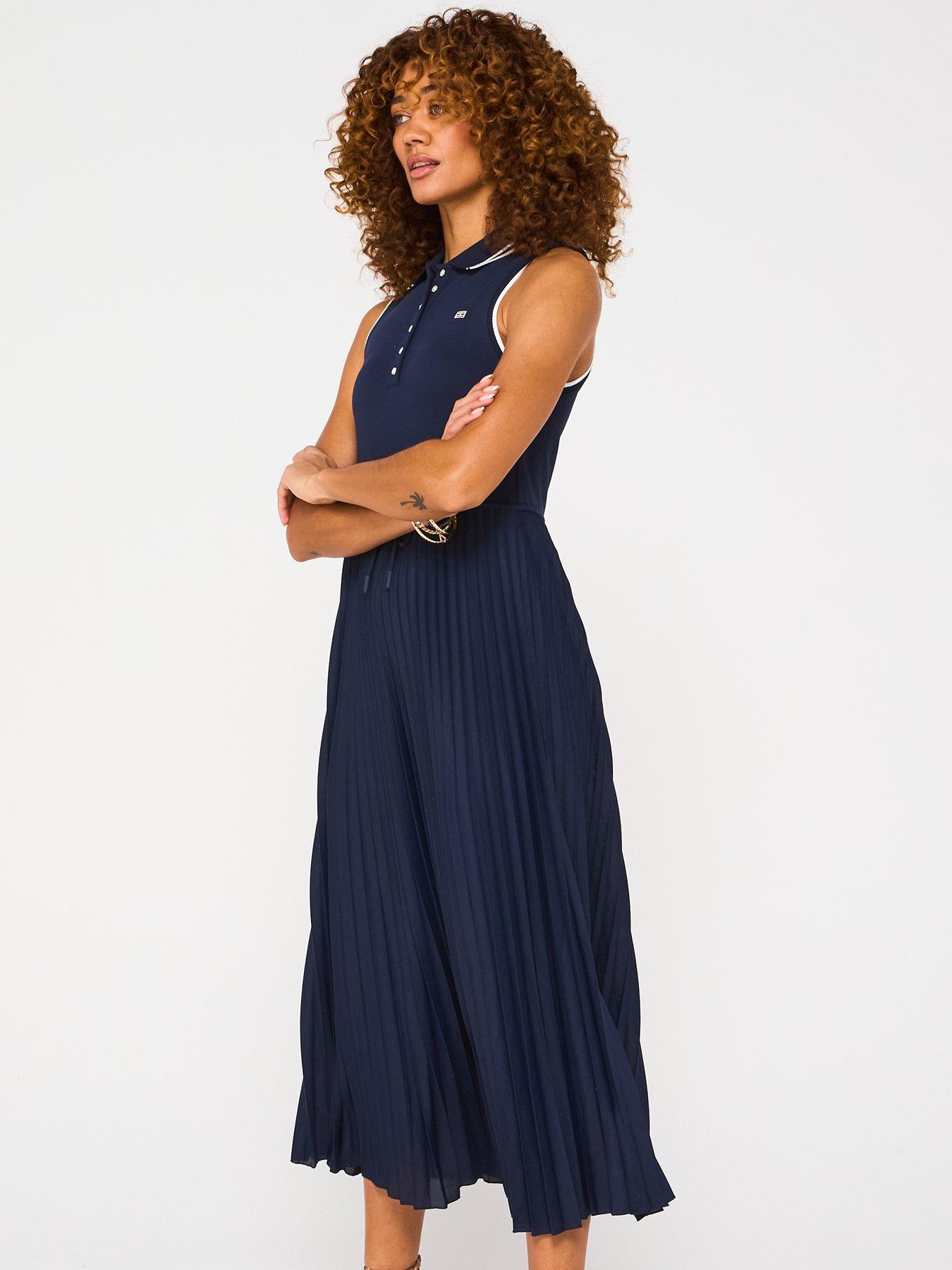 Image 6 of 6 of Tommy Hilfiger Pleated Polo Midi Dress - Navy