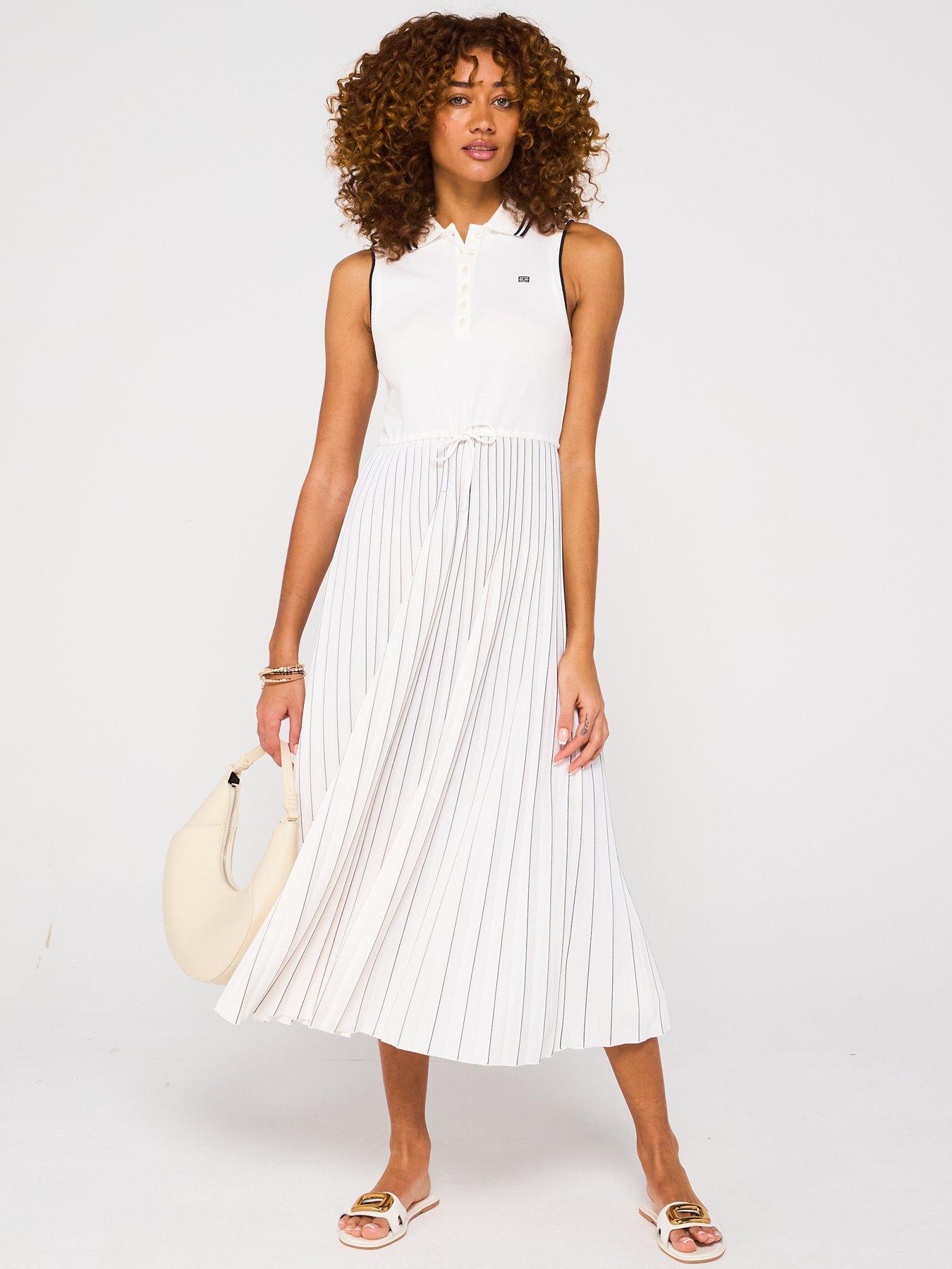 undefined Pleated Polo Midi Dress - White