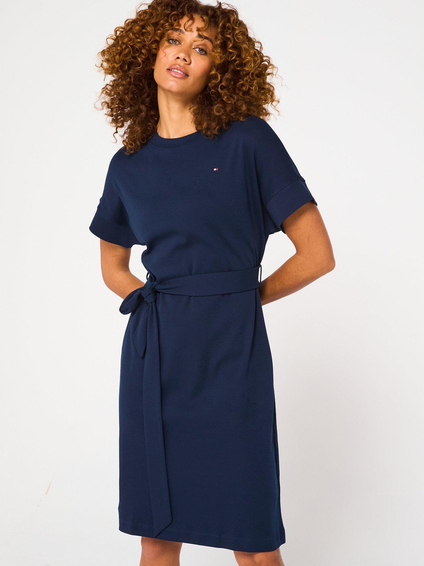 undefined Tie Waist T-Shirt Dress - Navy