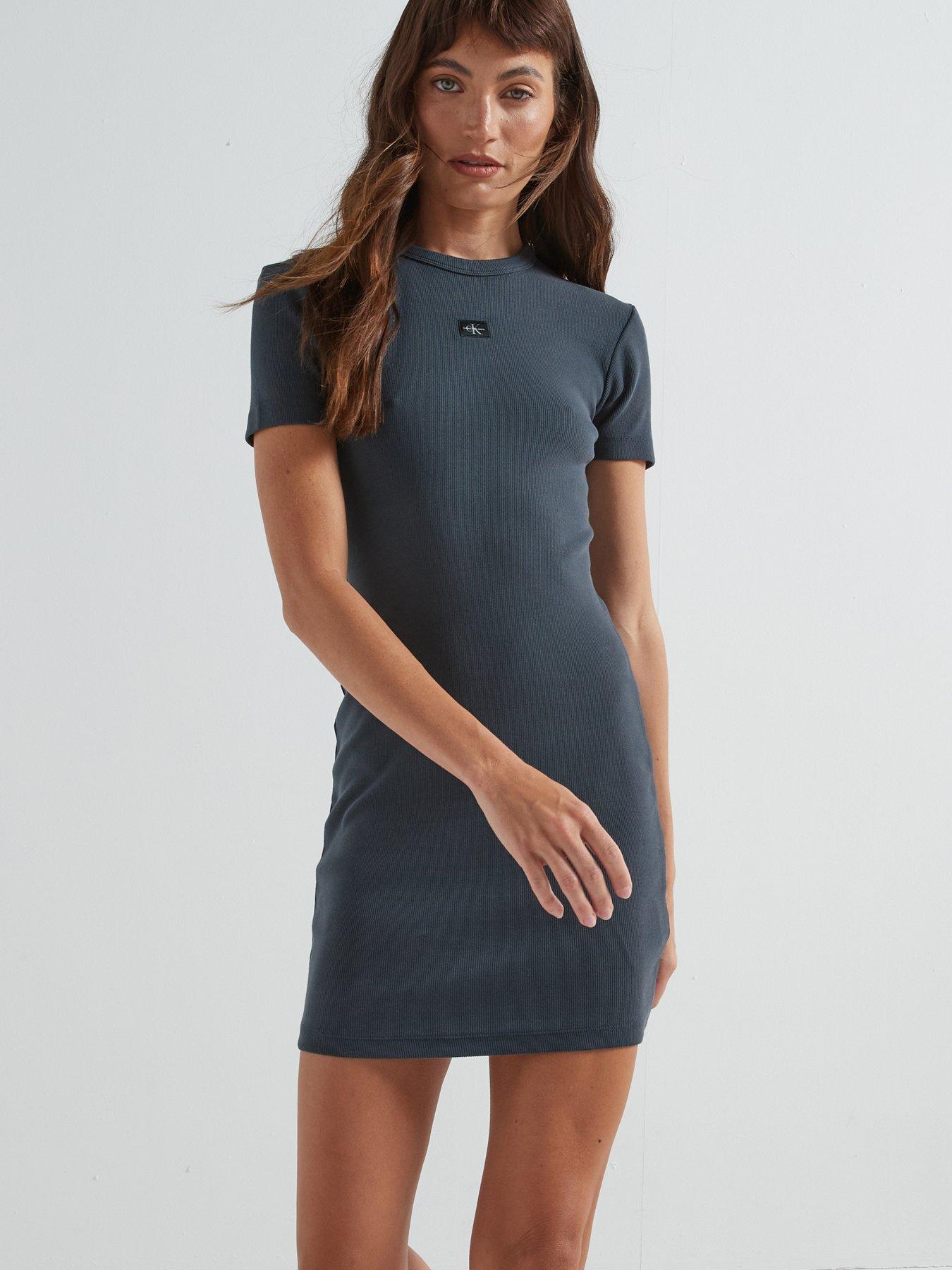 undefined Washed Label Logo Ribbed T-Shirt Dress - Black