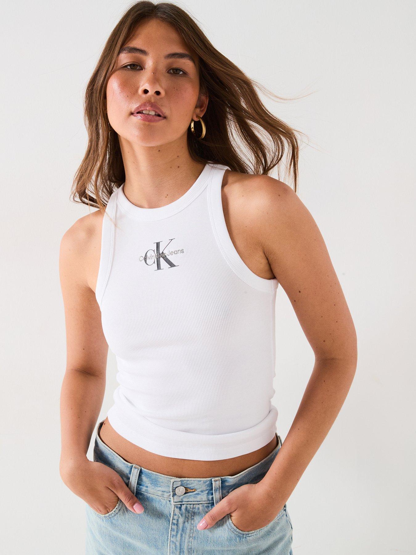 undefined Logo Ribbed Tank Top - White