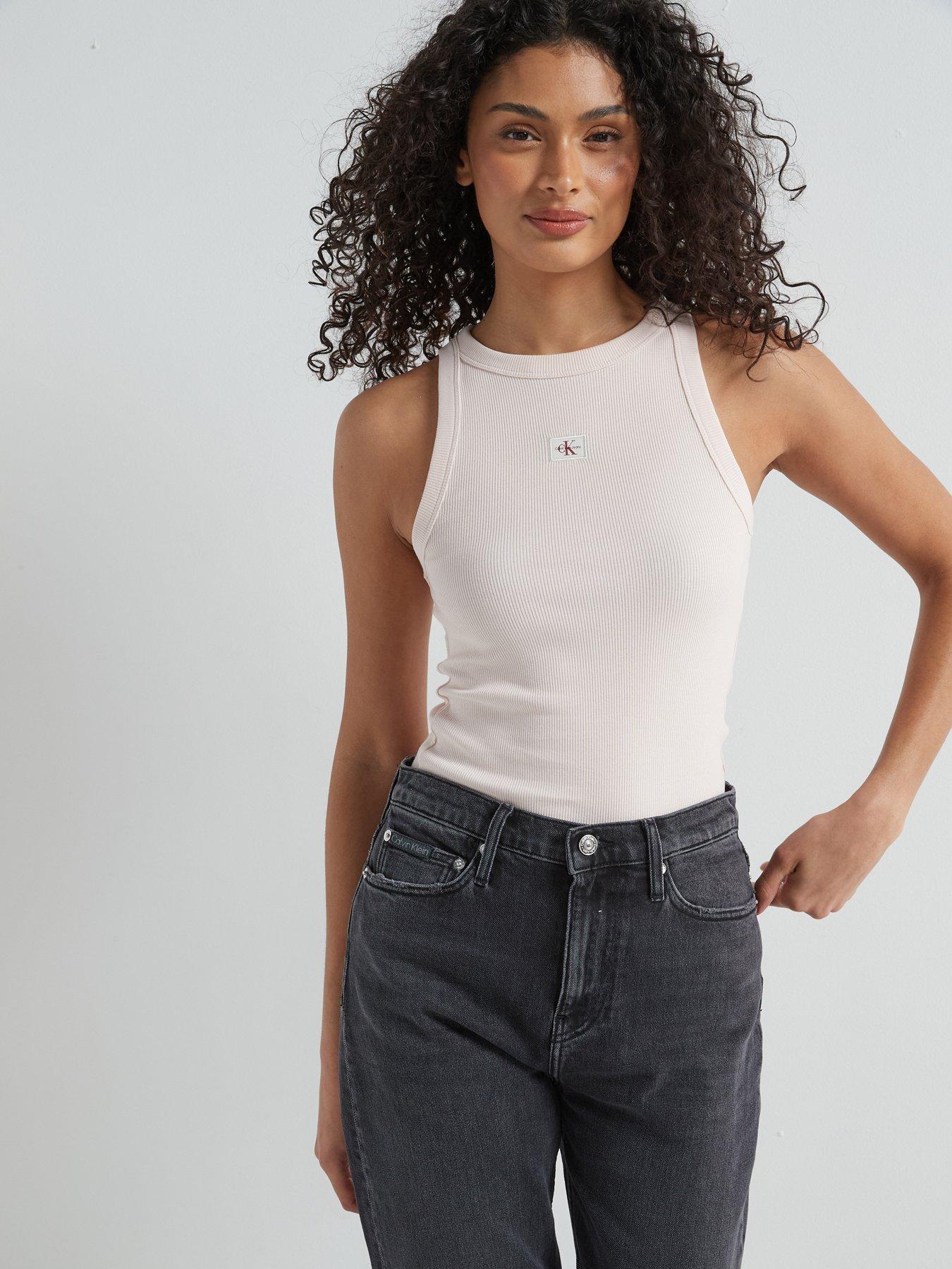 undefined Label Logo Ribbed Tank Vest Top - Pink