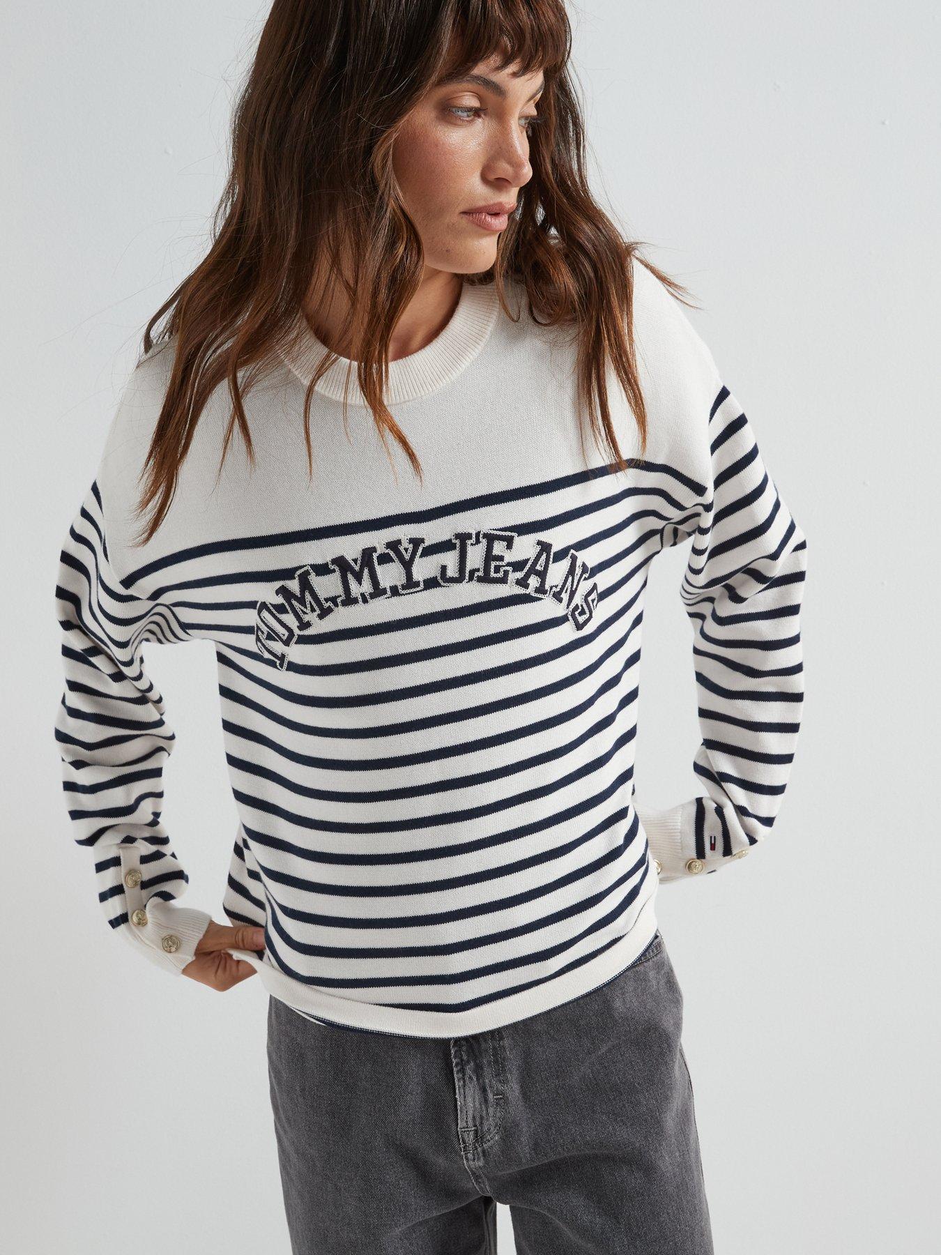 undefined Striped Varsity Logo Jumper - White