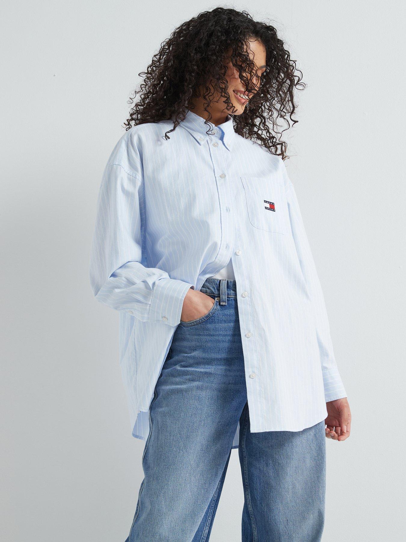 undefined Striped Badge Logo Oxford Shirt - Blue