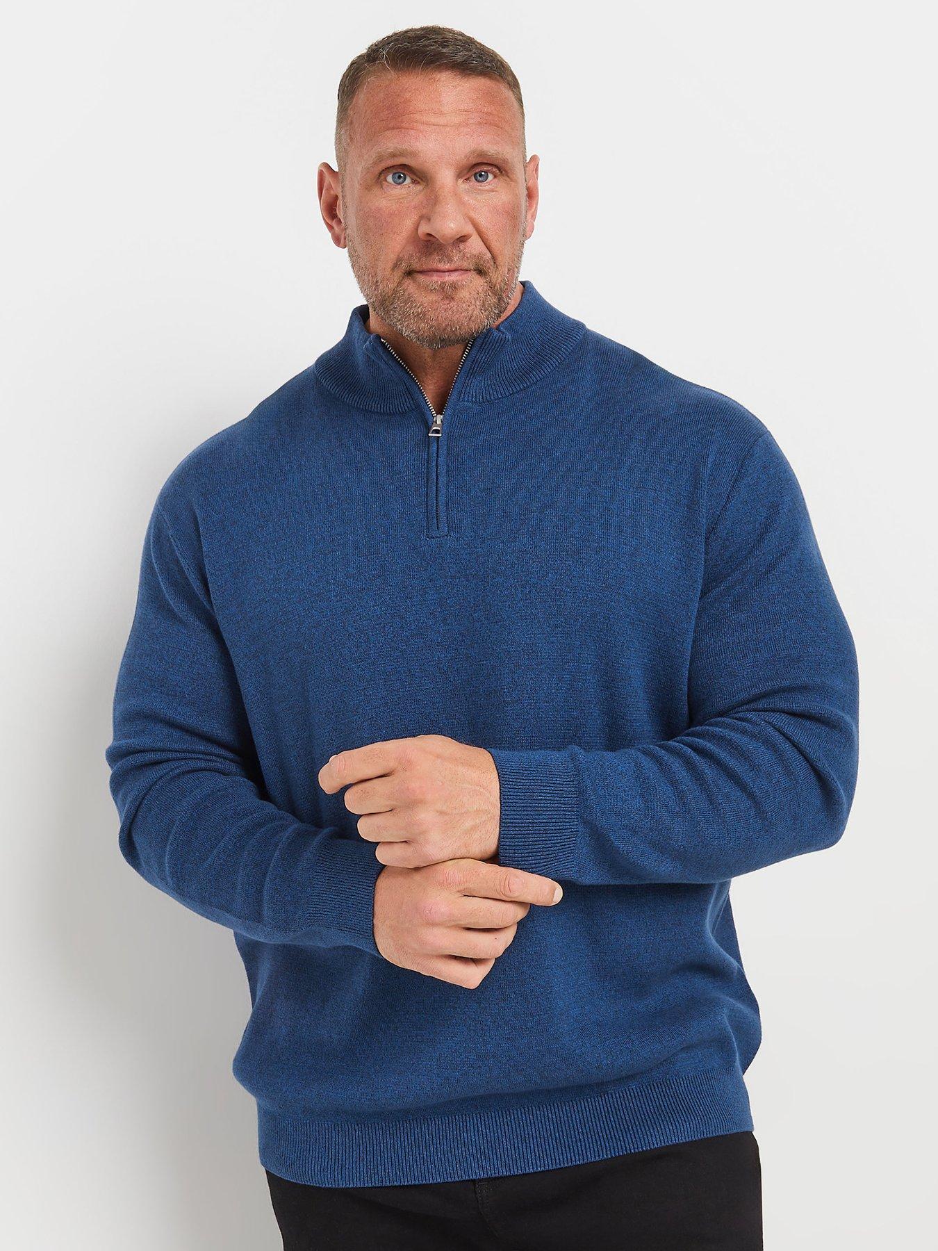 undefined Big  &  Tall Quarter Zip Knitted Jumper - Blue