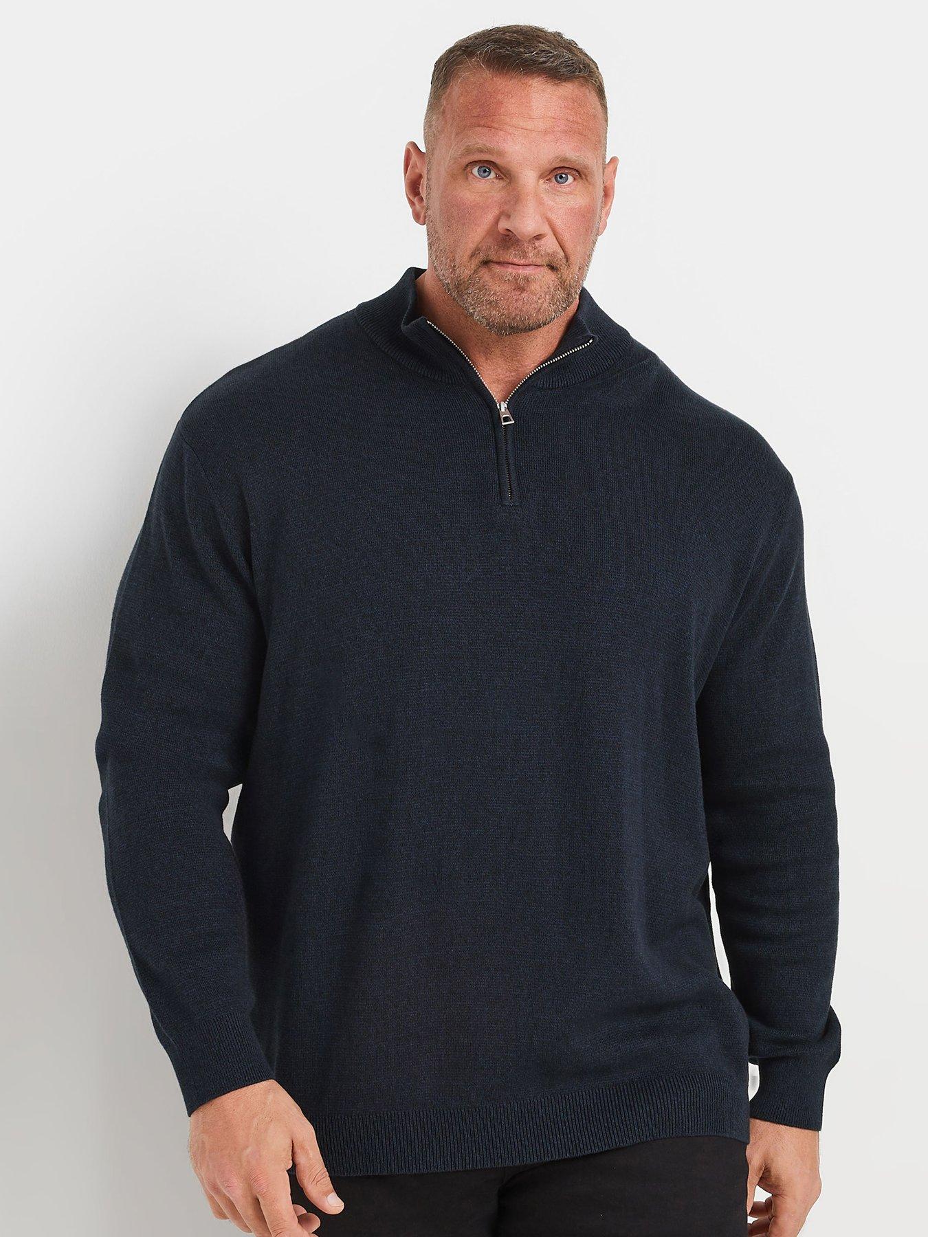 Image 1 of 3 of BadRhino Big &amp; Tall Quarter Zip Knitted Jumper - Blue