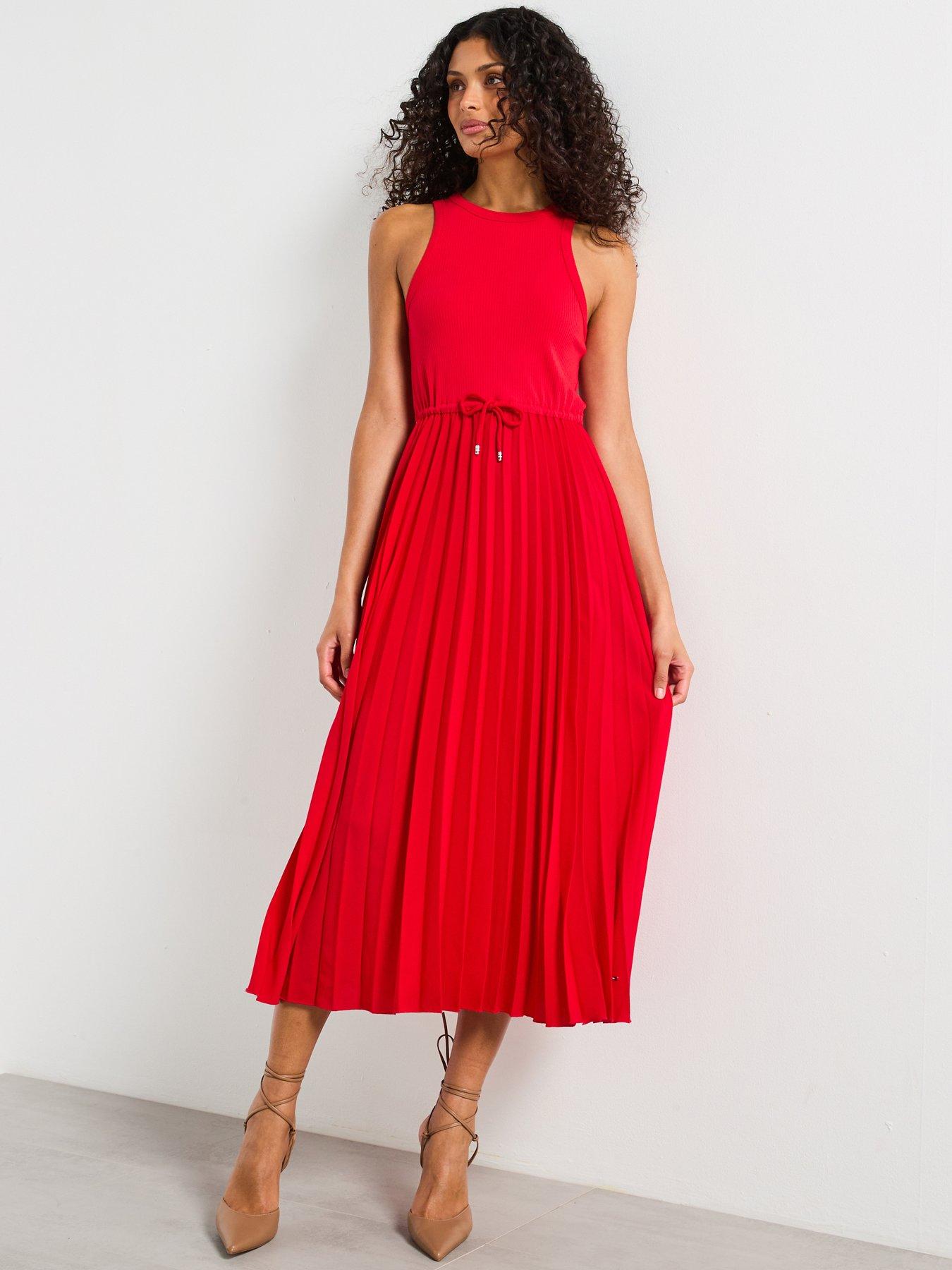 undefined Pleated Midi Dress - Red