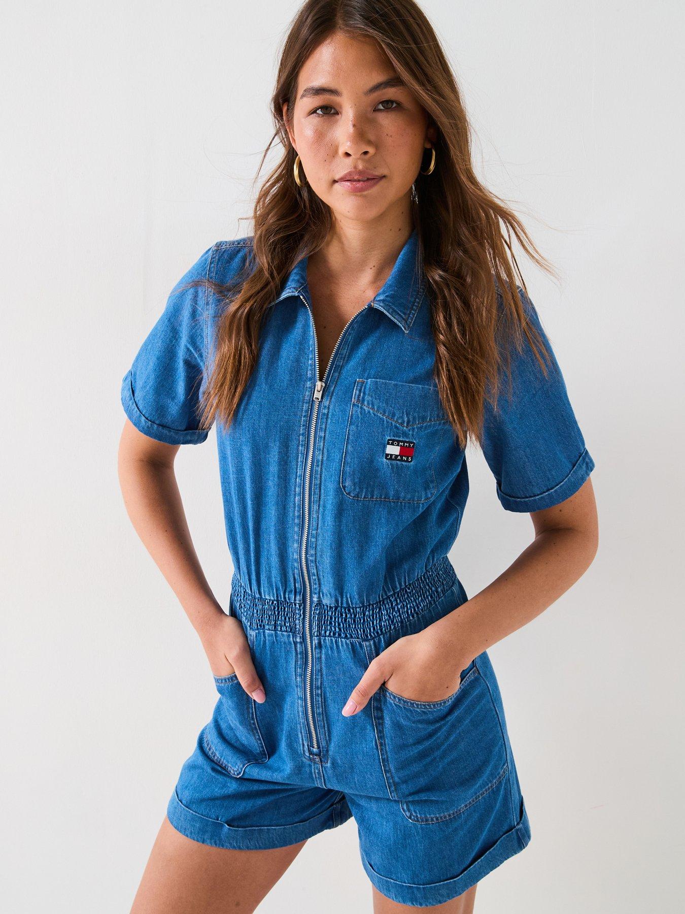 undefined Short Sleeve Denim Playsuit - Blue