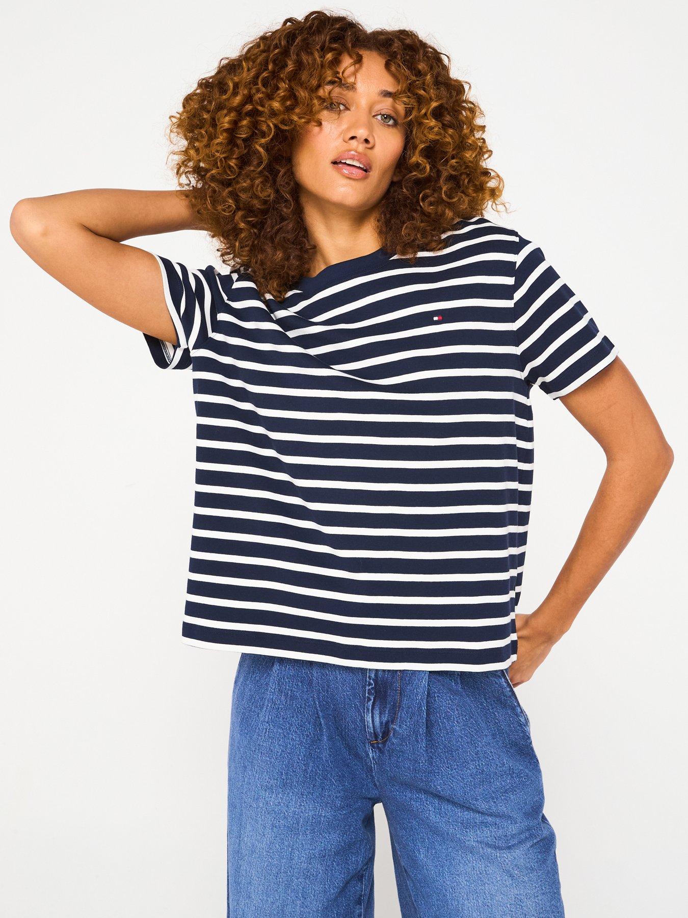 undefined Mini Logo Striped Oversized T-Shirt - Navy