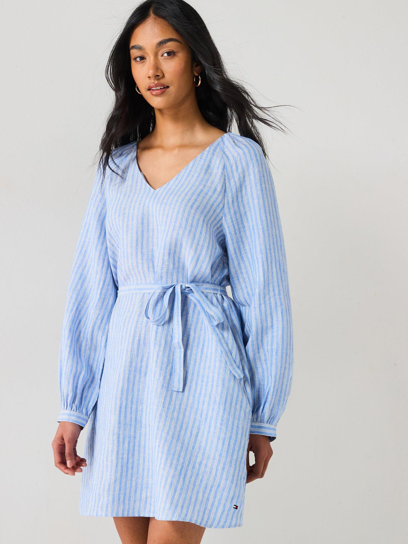 Tommy Hilfiger Linen V-Neck Mini Dress - Blue