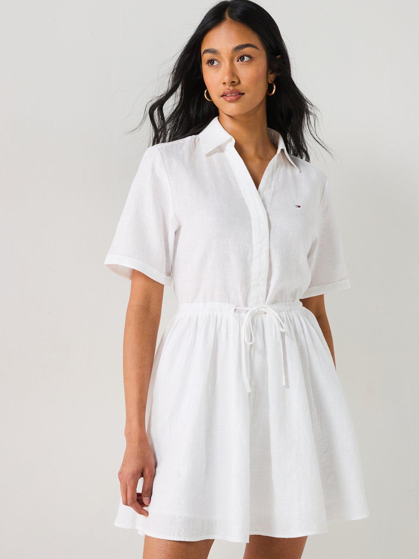 undefined Collared Linen Mini Dress - White