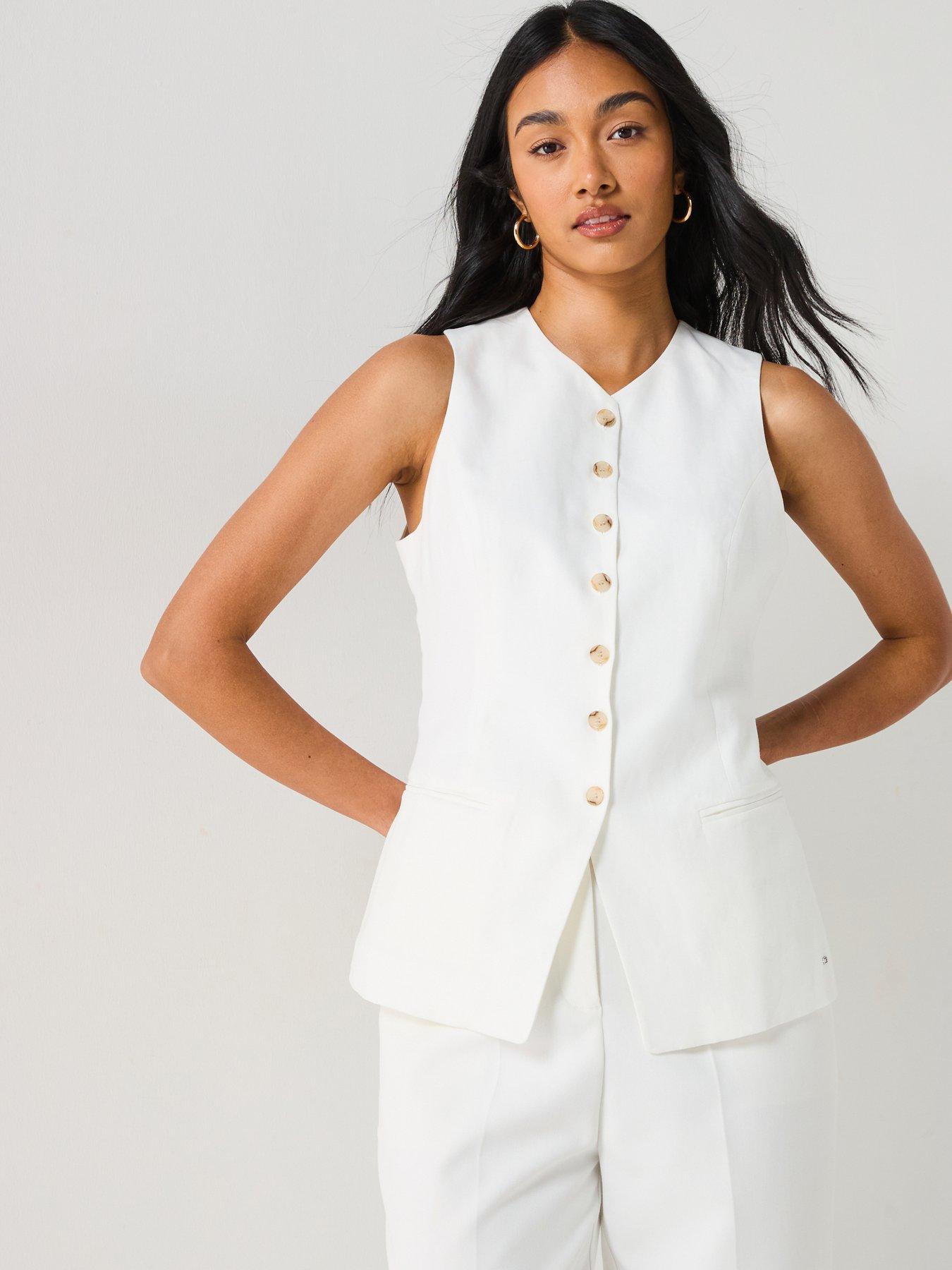 undefined Linen Sleeveless Waistcoat - White