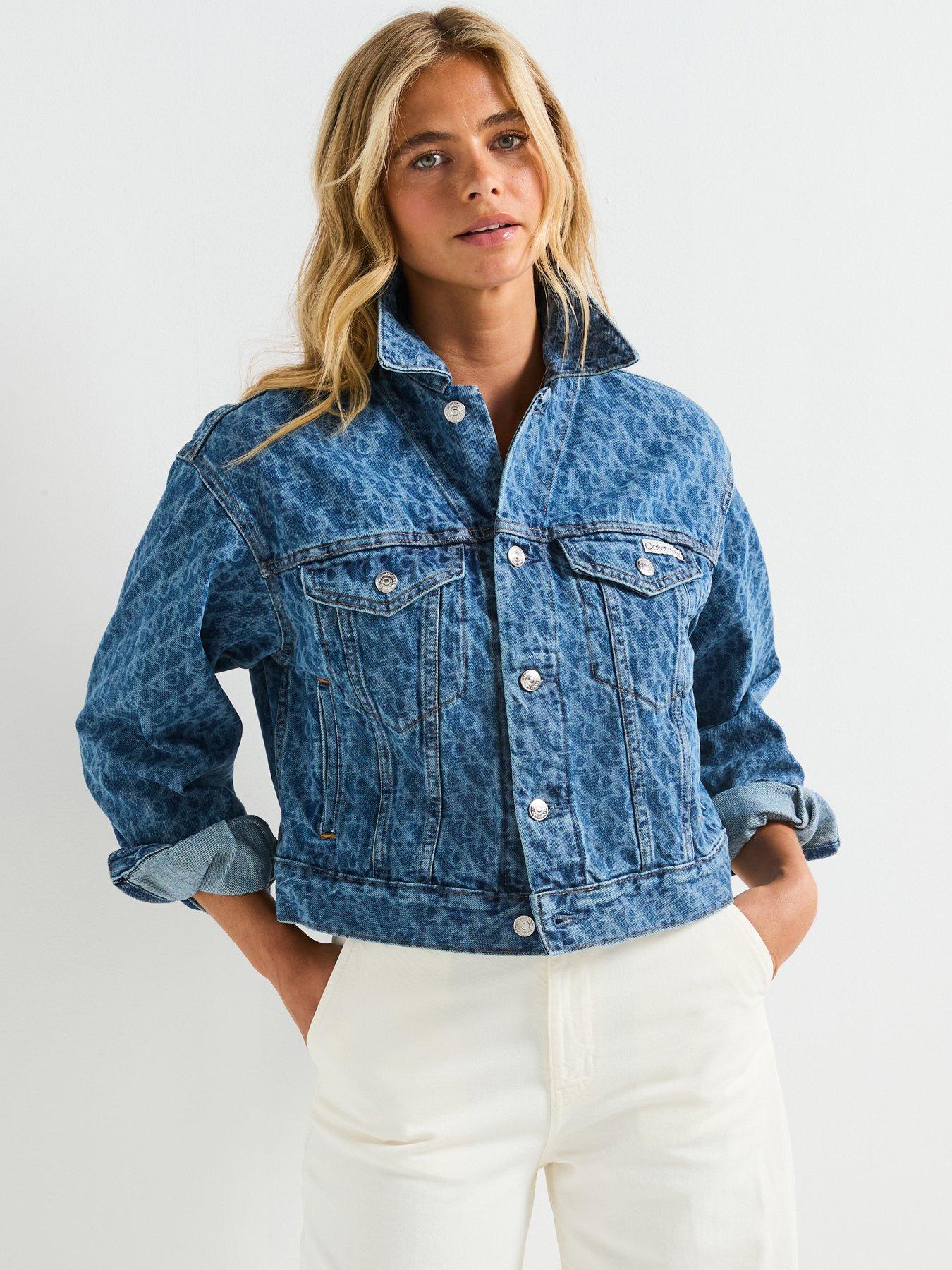 undefined 90's Printed Trucker Denim Jacket - Blue