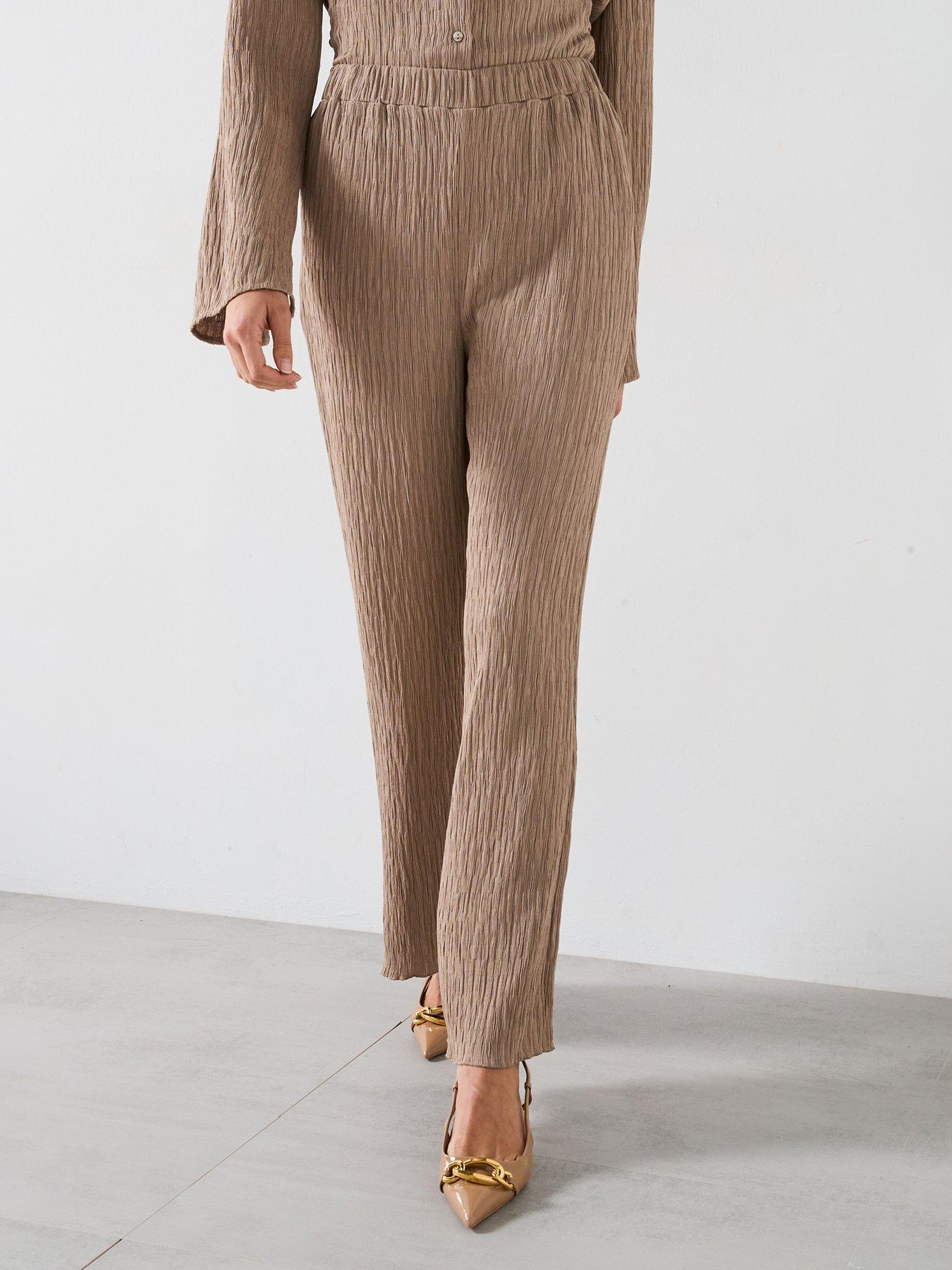 undefined Crinkle Wide Leg Trouser Co-Ord - Beige