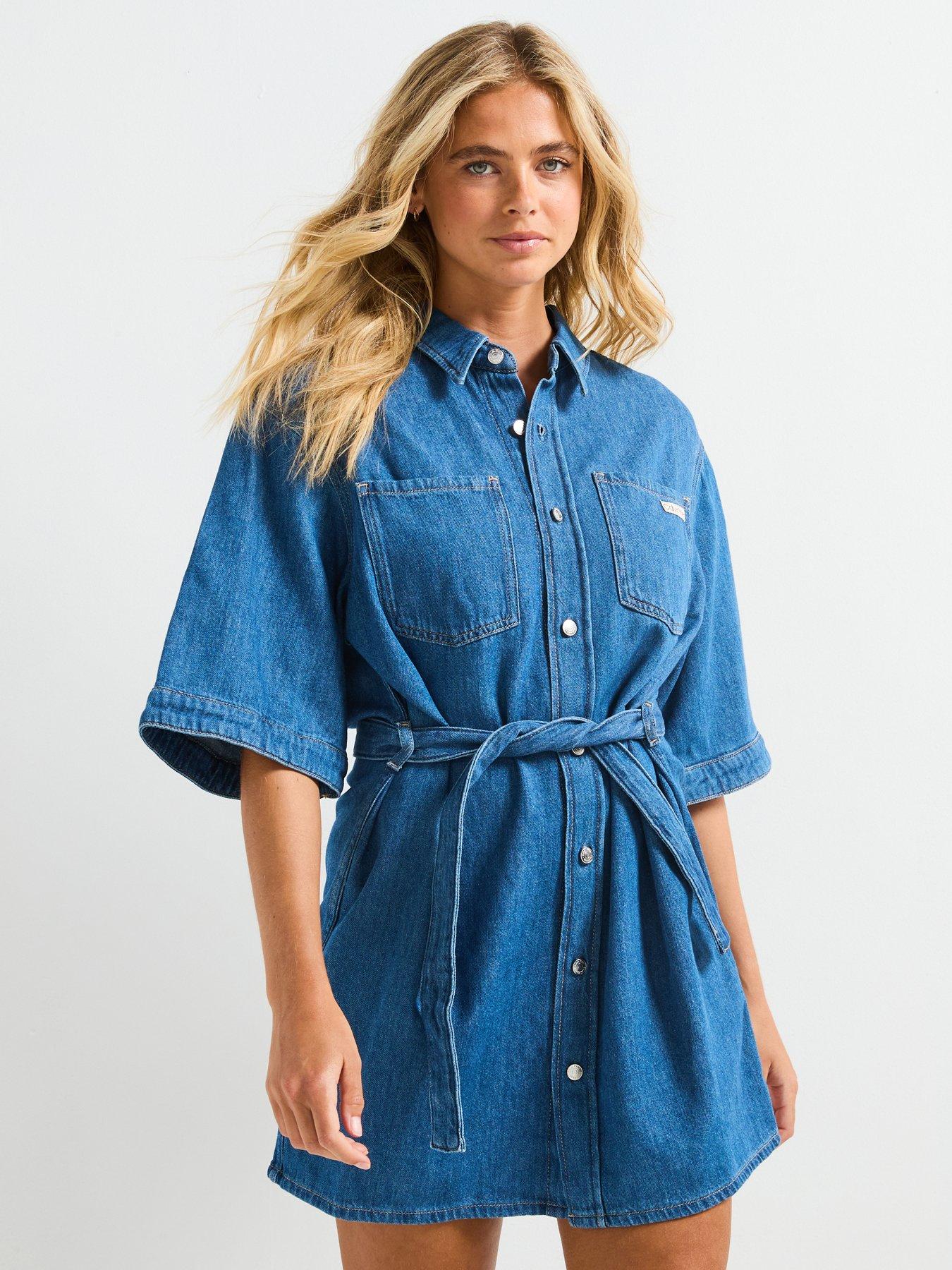 undefined Denim Mini Shirt Dress - Blue
