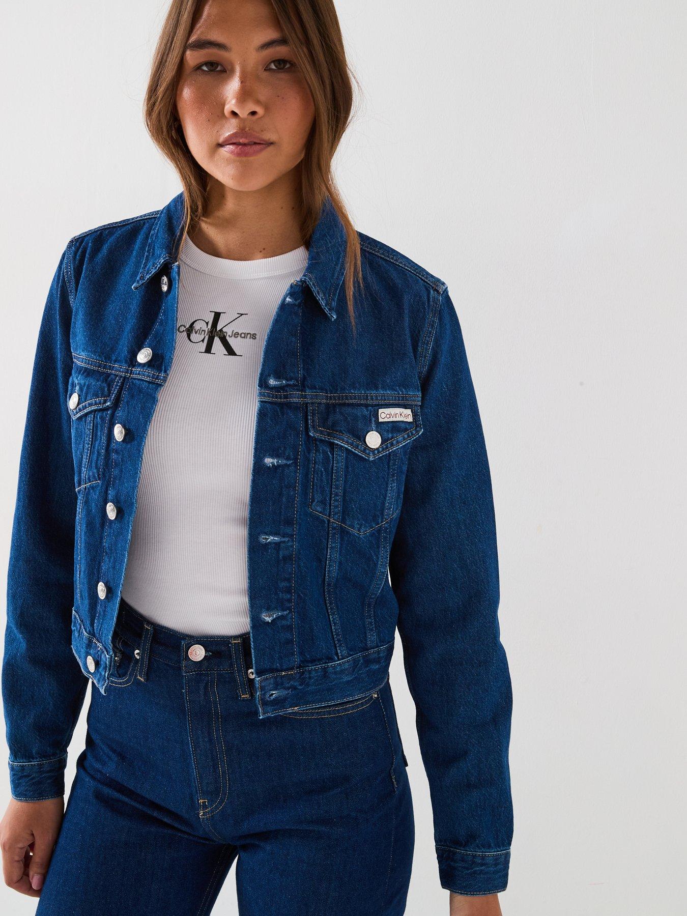 Image 4 of 6 of Calvin Klein Jeans Cropped Denim Jacket - Blue