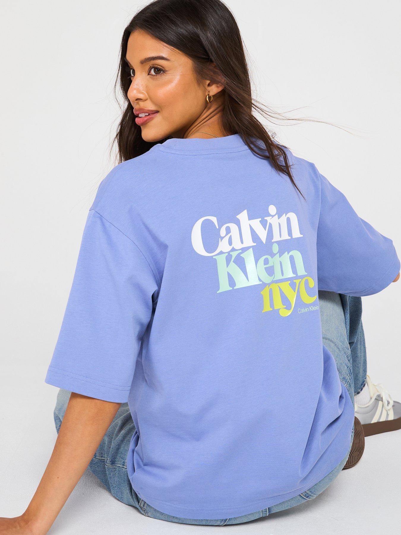 Image 2 of 6 of Calvin Klein Jeans Logo Back Oversized T-Shirt - Blue