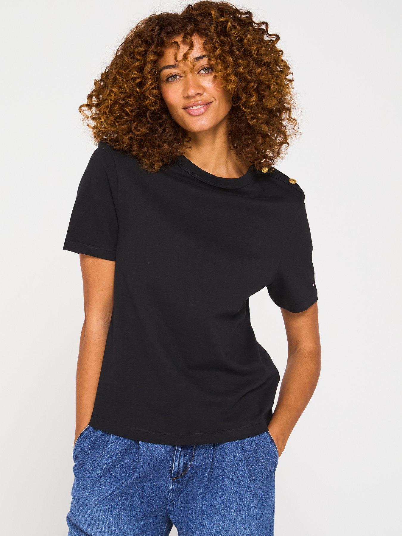 undefined Gold Button Detailed T-Shirt - Black