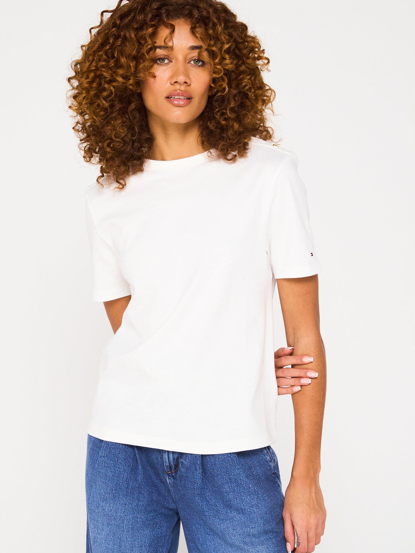 undefined Gold Button Detailed T-Shirt - White