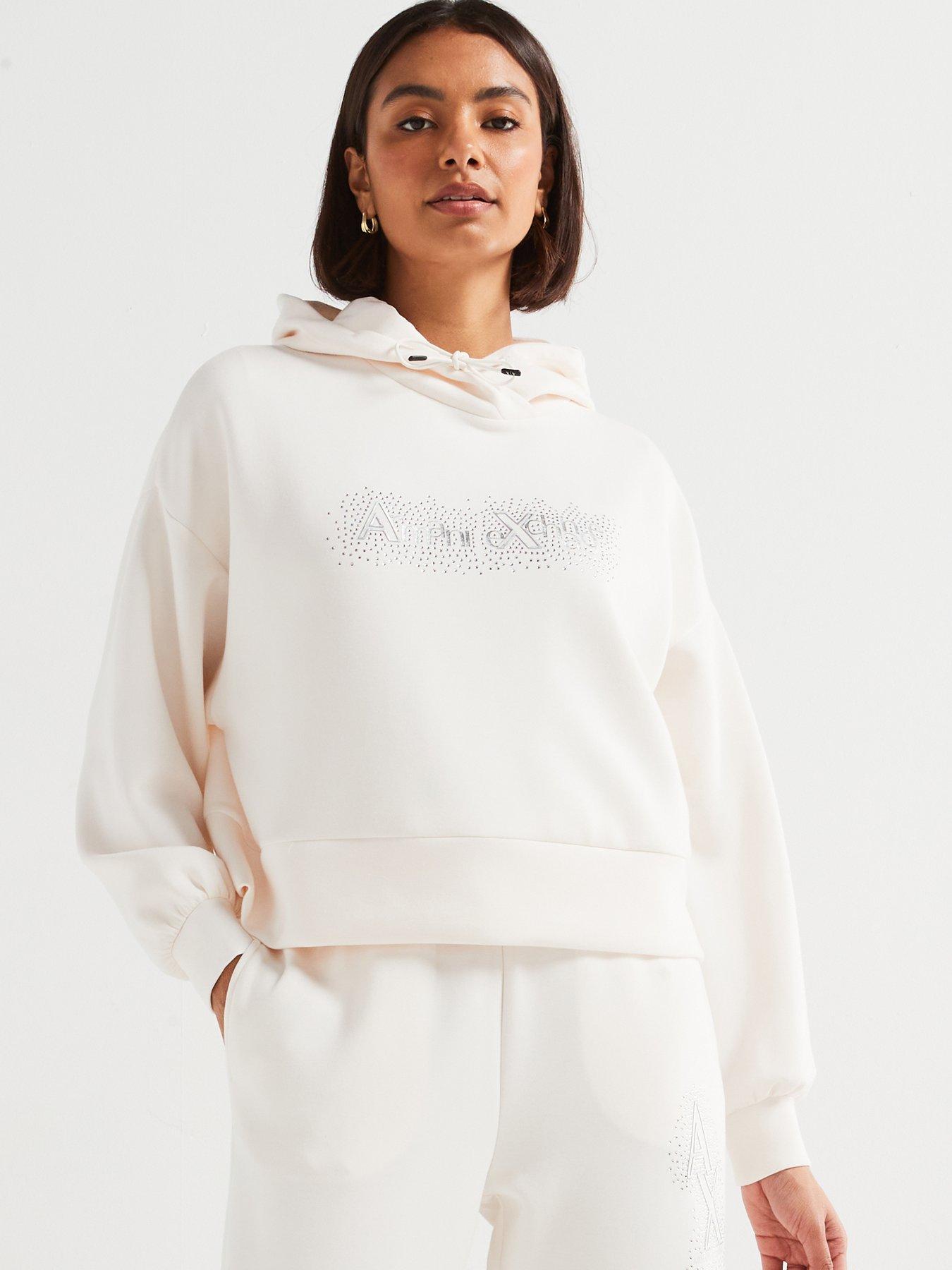 Armani Exchange Embellished Logo Hoodie - White