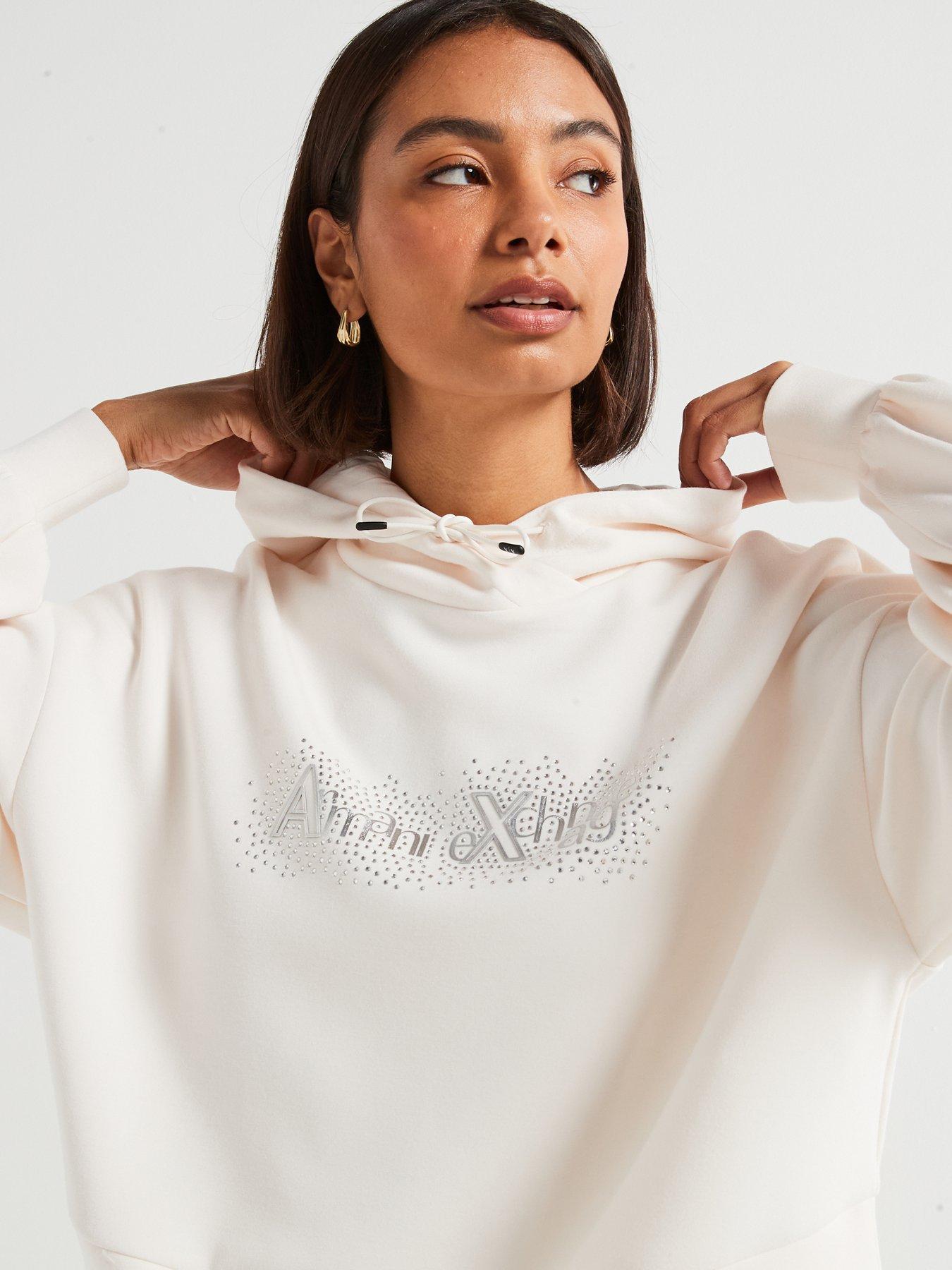 Image 4 of 4 of Armani Exchange Embellished Logo Hoodie - White