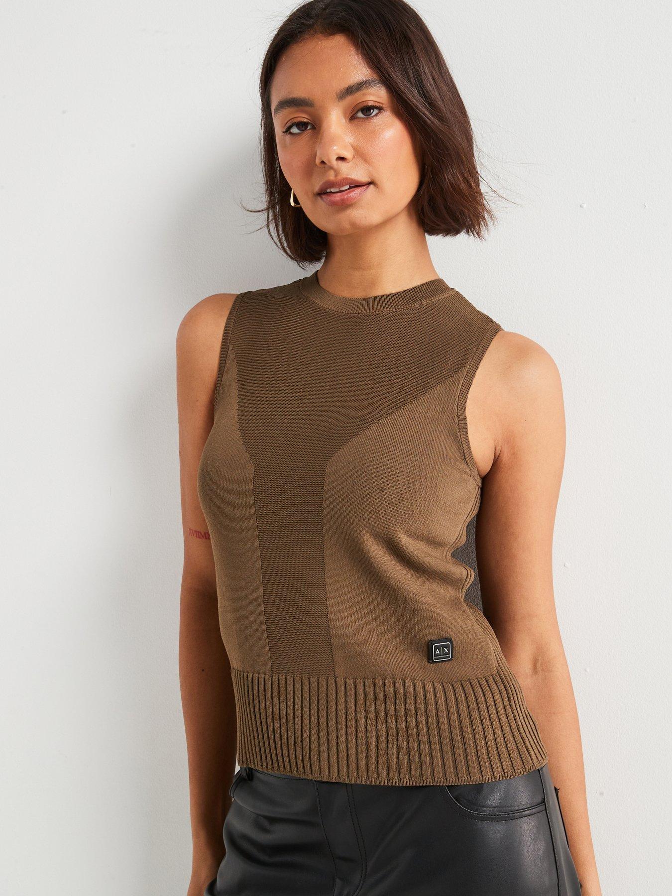 Armani Exchange Knitted Vest Top, Brown, Size Xs, Women