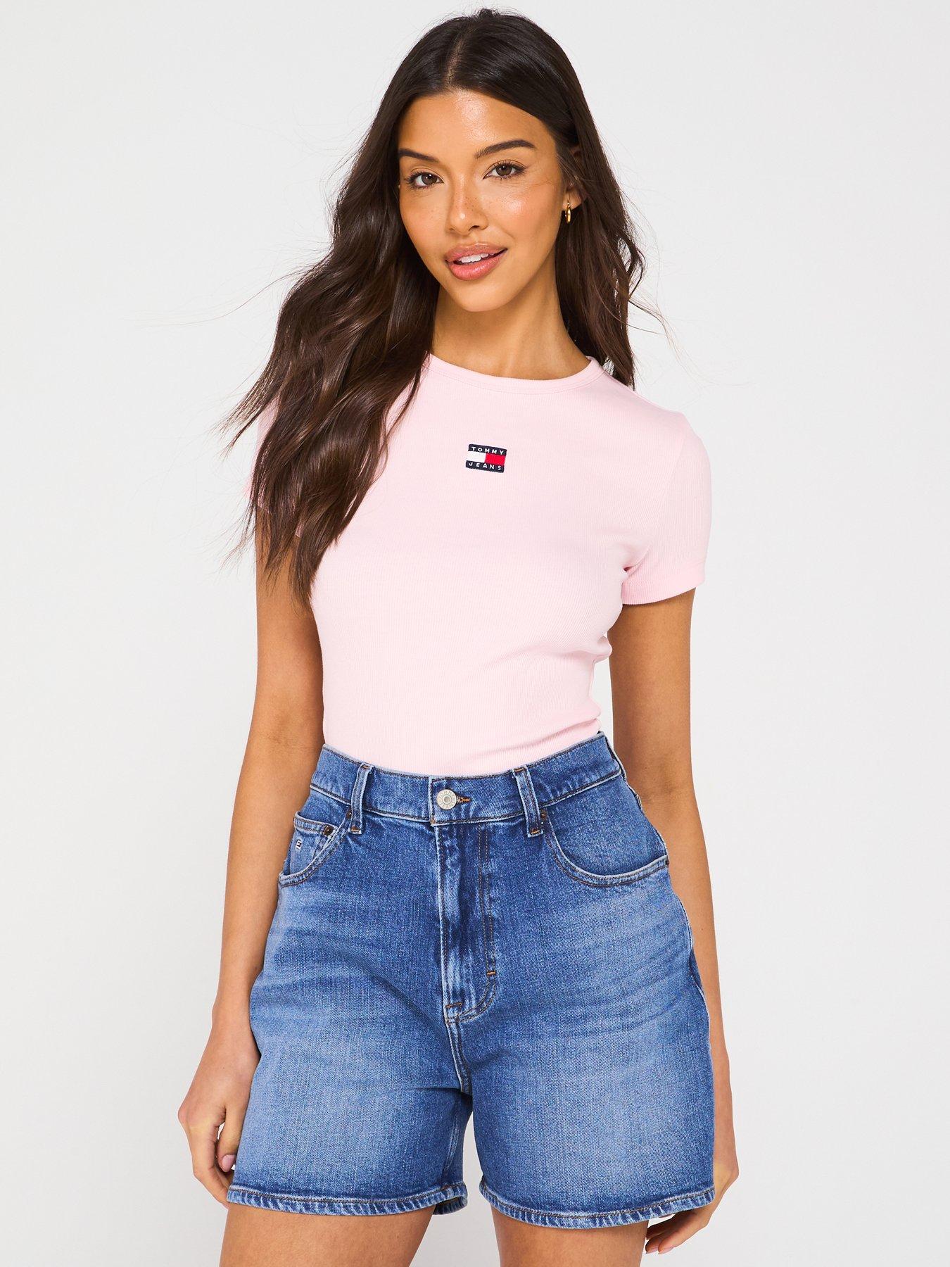 Image 1 of 5 of Tommy Jeans Badge Logo Slim Fit T-Shirt - Pink