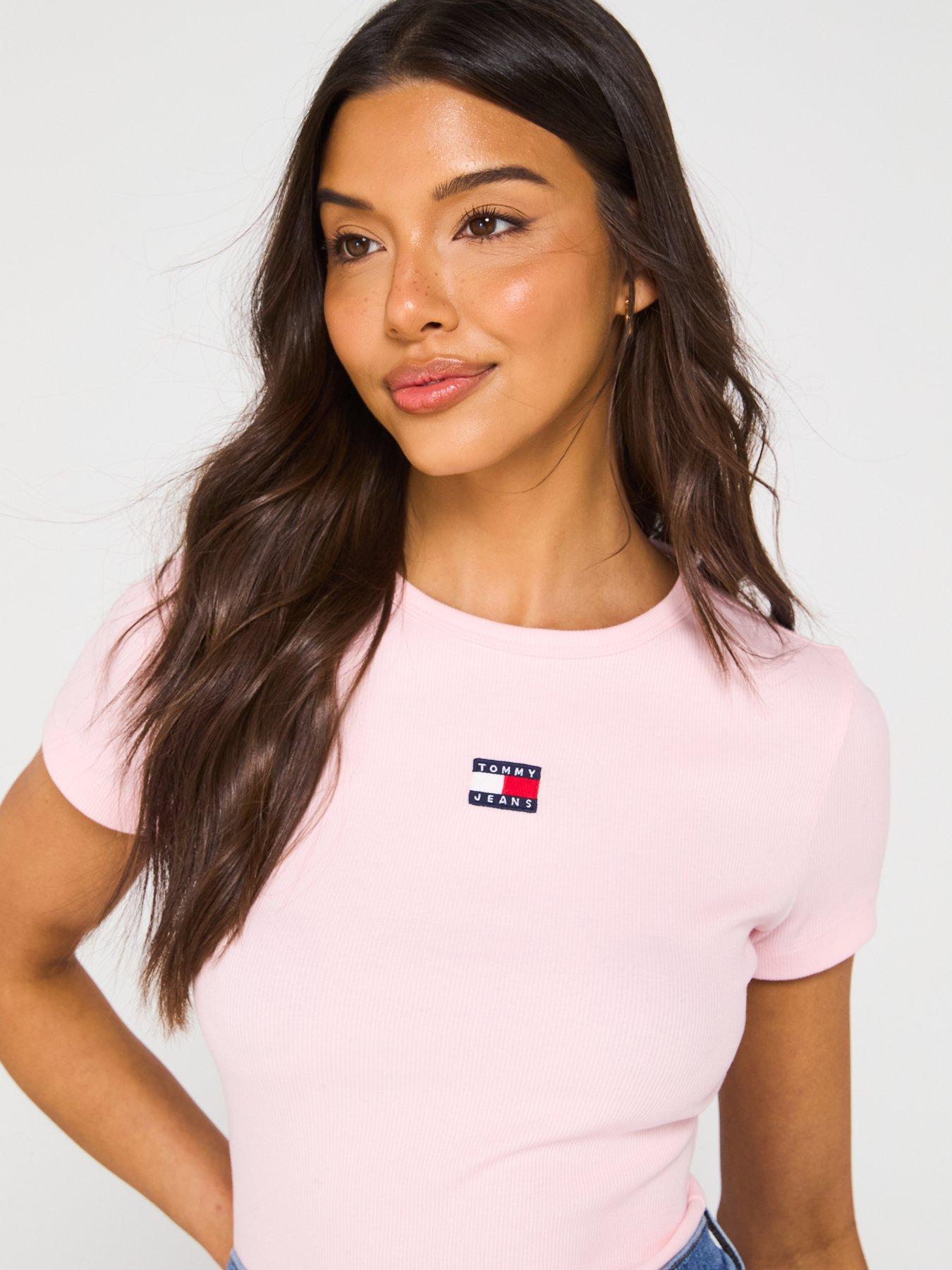Image 4 of 5 of Tommy Jeans Badge Logo Slim Fit T-Shirt - Pink