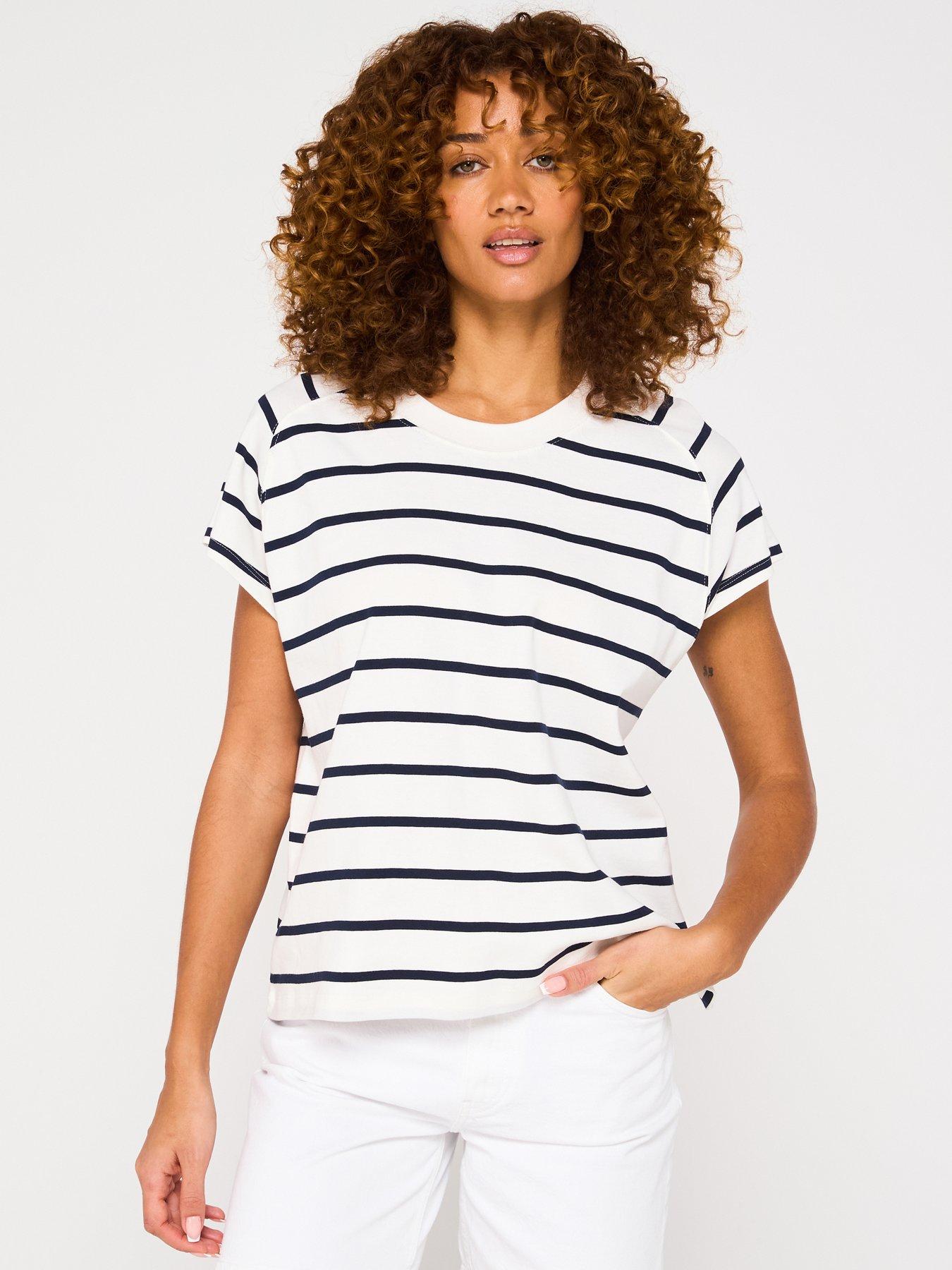 undefined Cap Sleeve Stripe T-Shirt - Navy