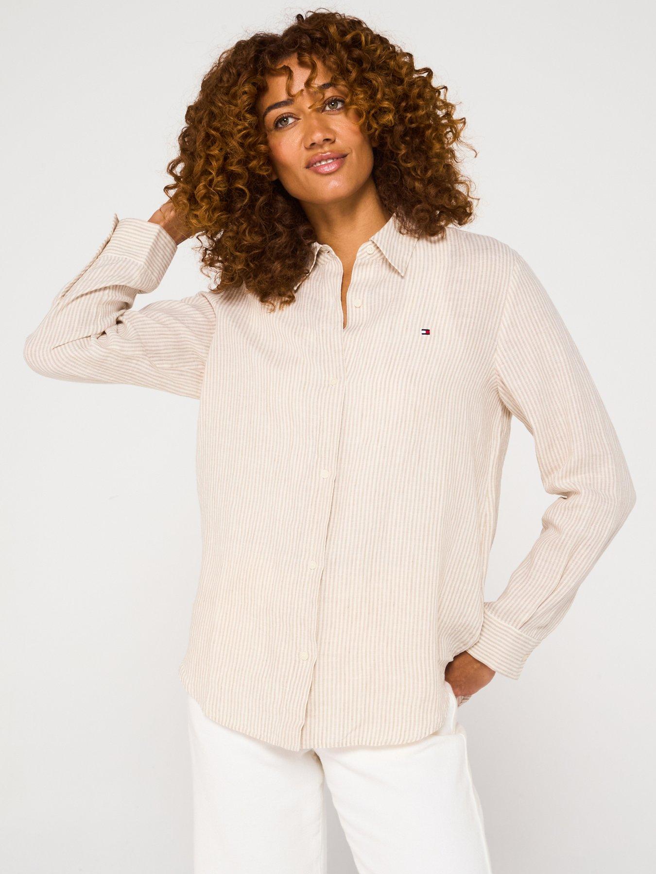 Beige Tommy Hilfiger Dress Shirts Premium Linen Shirt