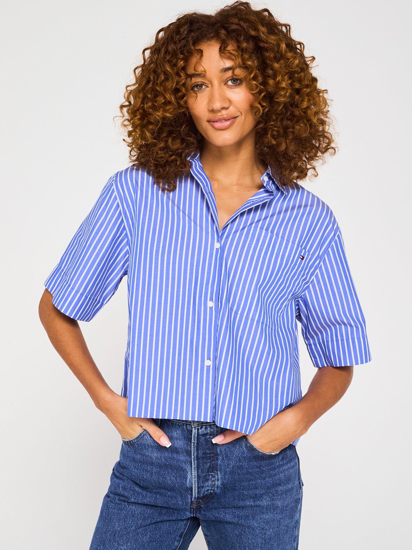 undefined Boxy Poplin Short Sleeve Shirt - Blue