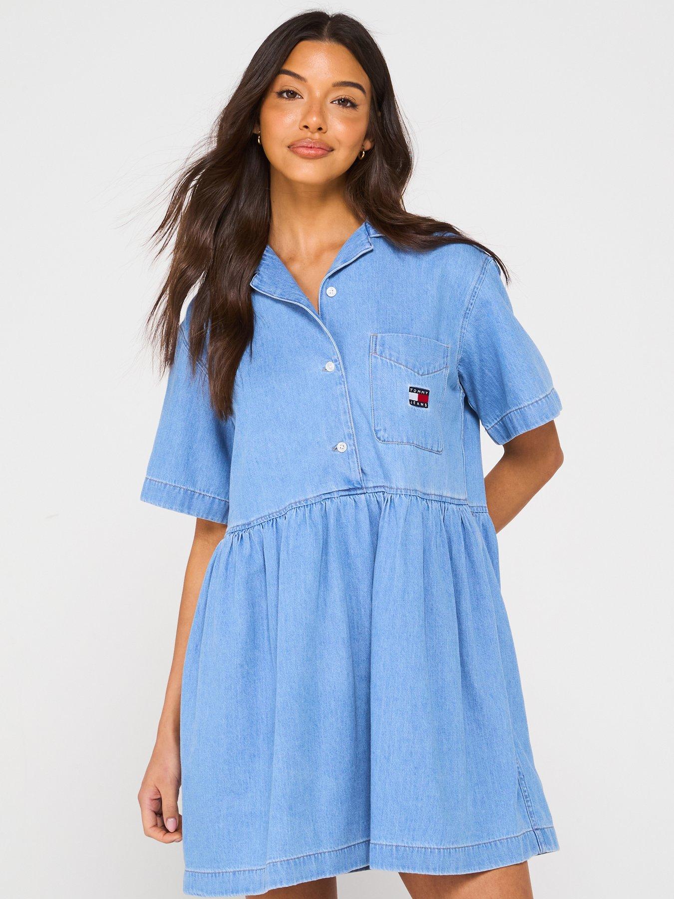 undefined Pocket Logo Denim Mini Dress - Blue