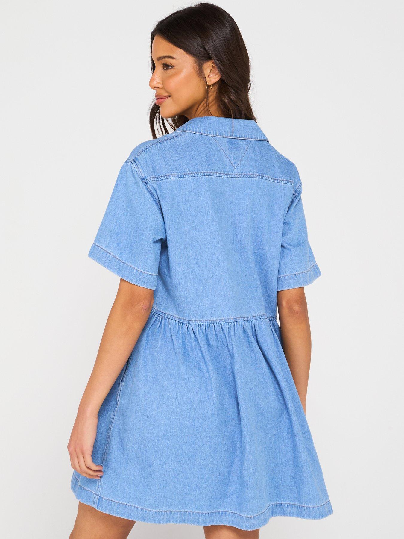 Image 2 of 6 of Tommy Jeans Pocket Logo Denim Mini Dress - Blue