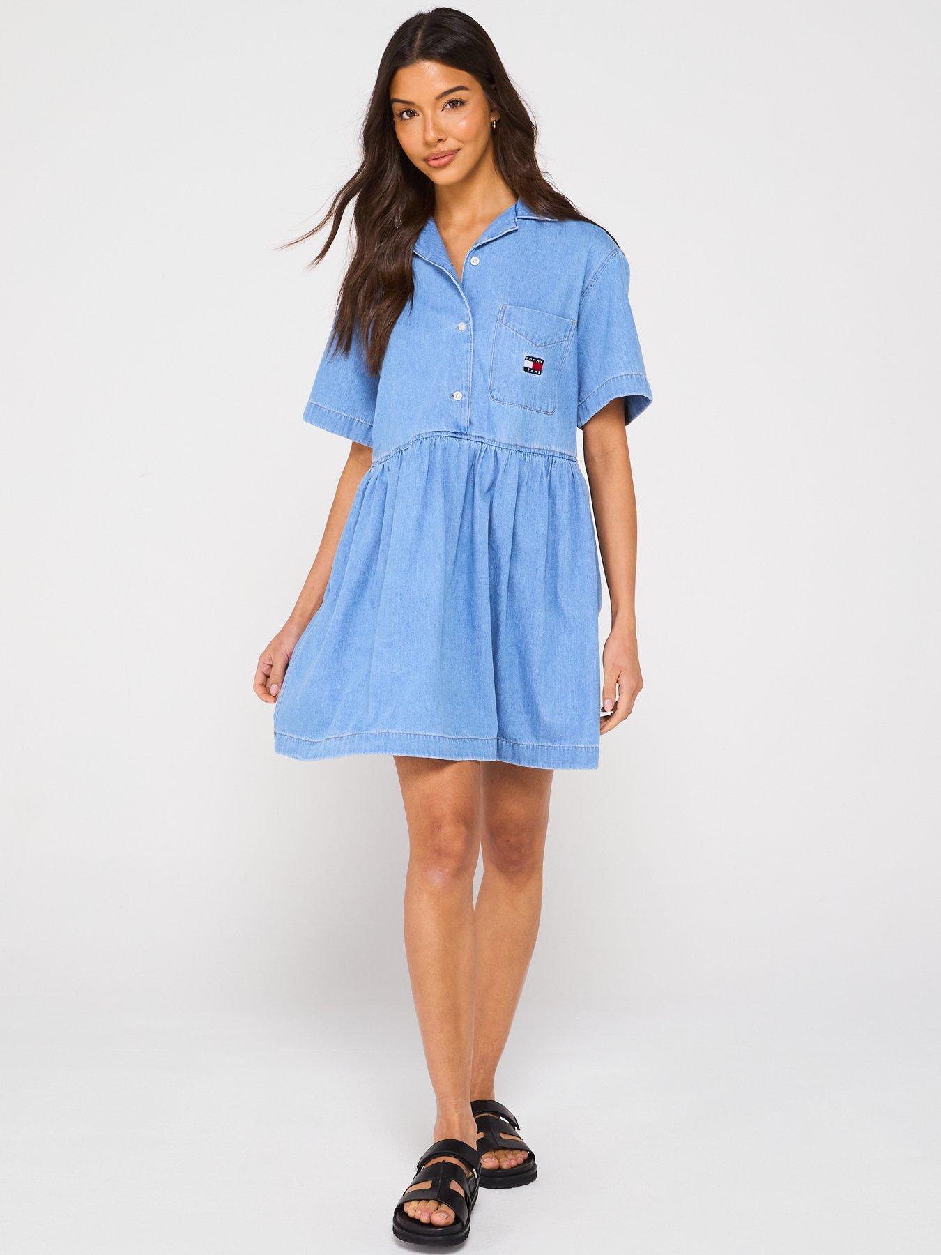 Image 3 of 6 of Tommy Jeans Pocket Logo Denim Mini Dress - Blue