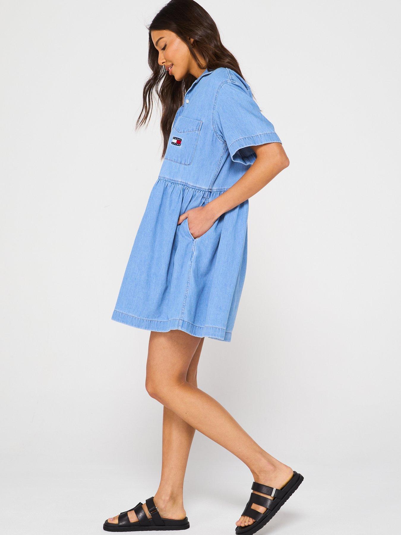 Image 6 of 6 of Tommy Jeans Pocket Logo Denim Mini Dress - Blue