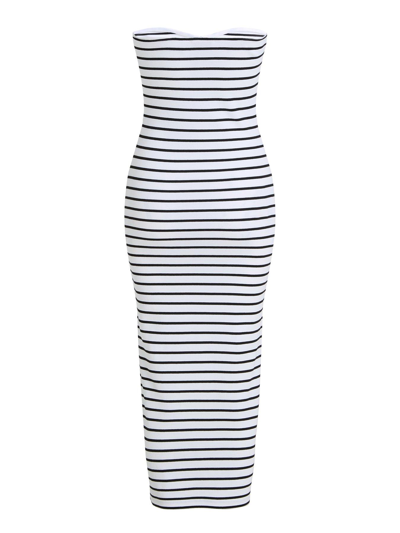 Image 6 of 6 of Calvin Klein Jeans Label Logo Ribbed Bandeau Dress - White