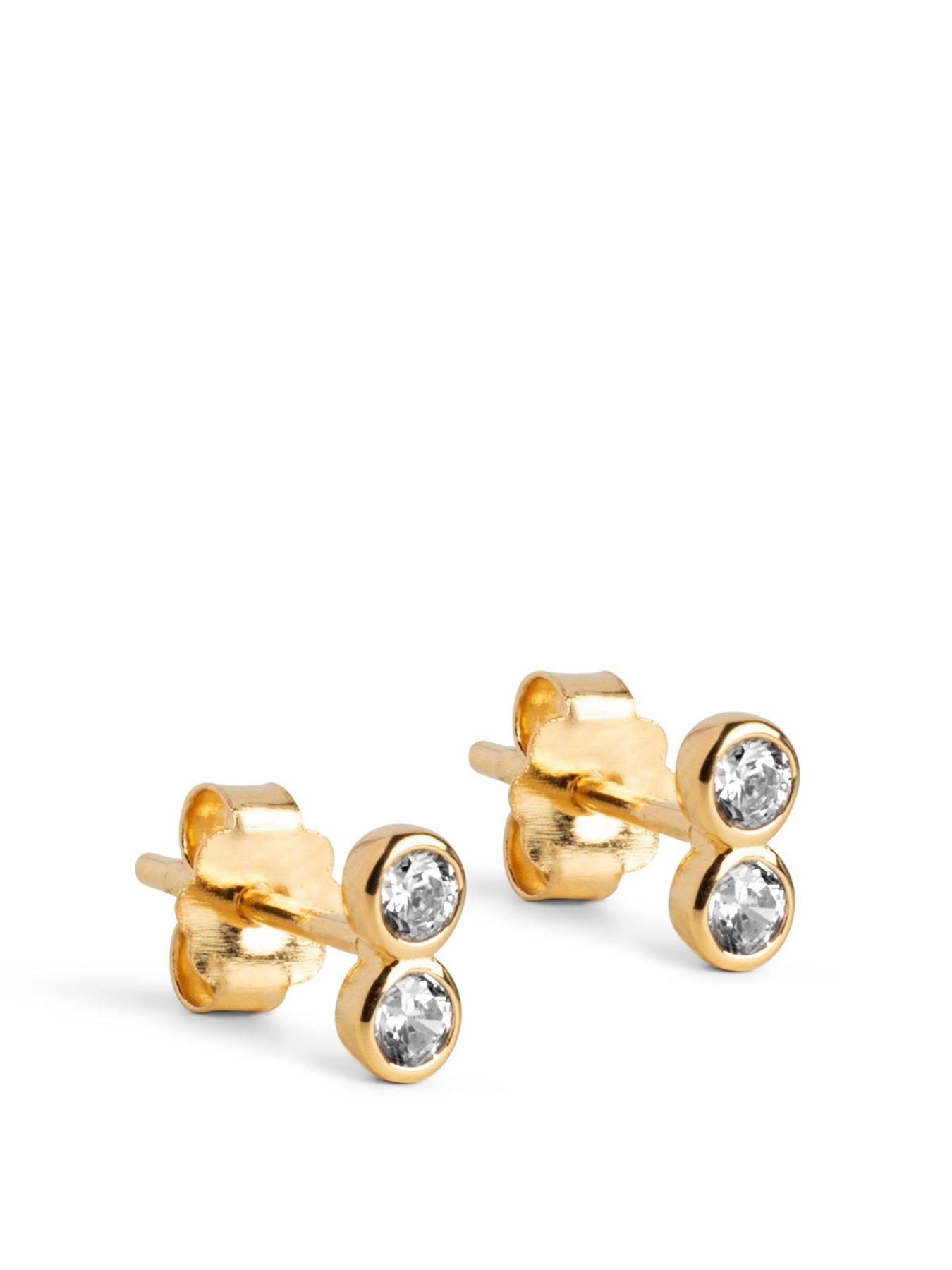 ENAMEL Copenhagen Twin Sparkling Small Gold Studs, 18ct Gold-Plated, 925 Sterling Silver with Cubic Zirconia Stones