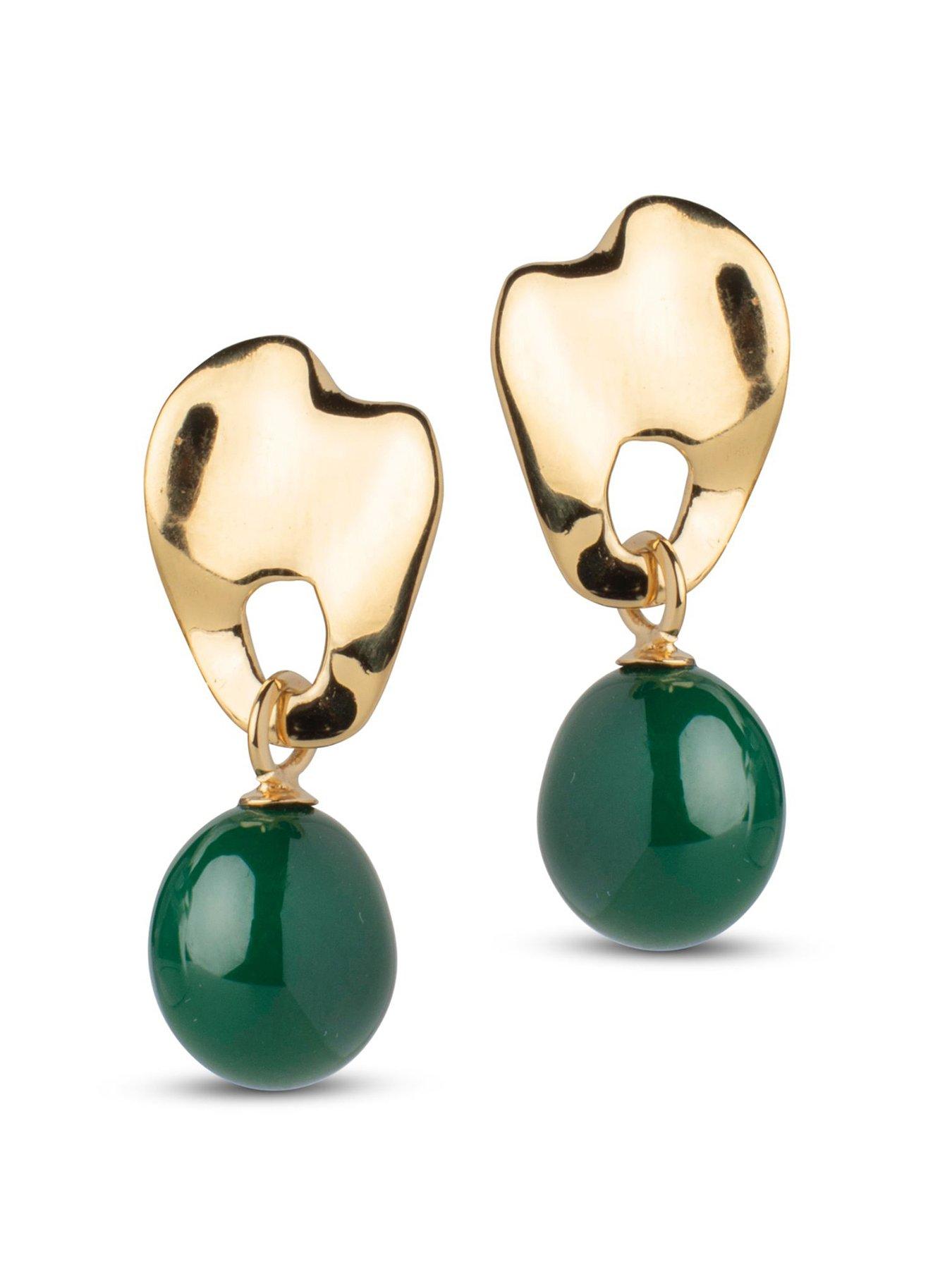 undefined Aida Gold Earrings, 18ct Gold-Plated, 925 Sterling Silver and Green Enamel drop