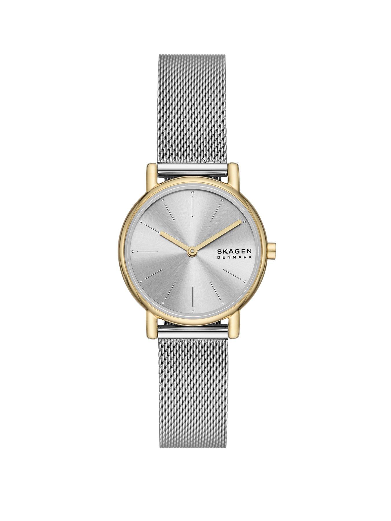 Product photograph of Skagen Signature Lille Two-hand Silver Stainless Steel Mesh Watch And Bracelet Set from very.co.uk