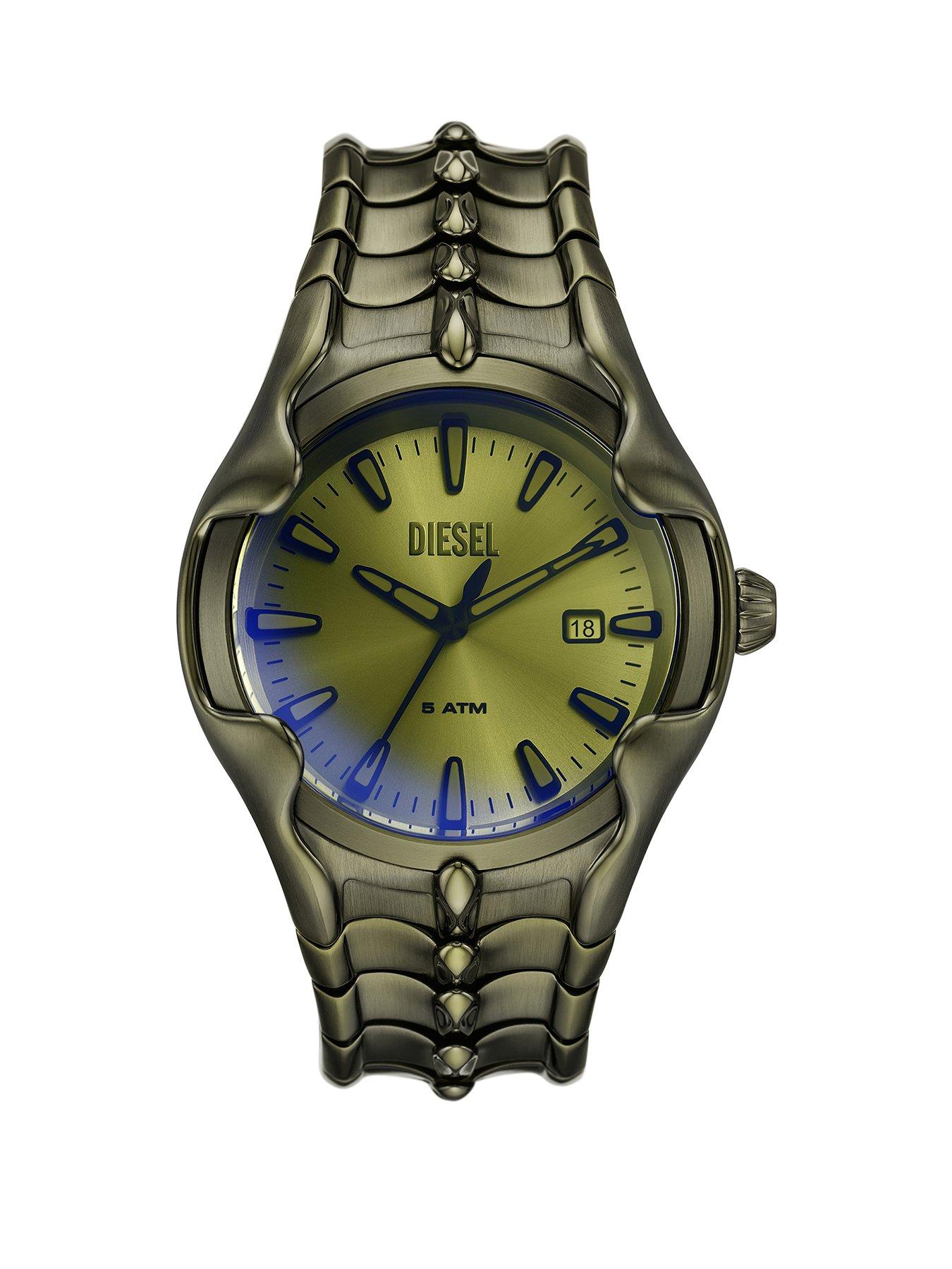 Product photograph of Diesel Vert Three-hand Date Green Stainless Steel Watch from very.co.uk